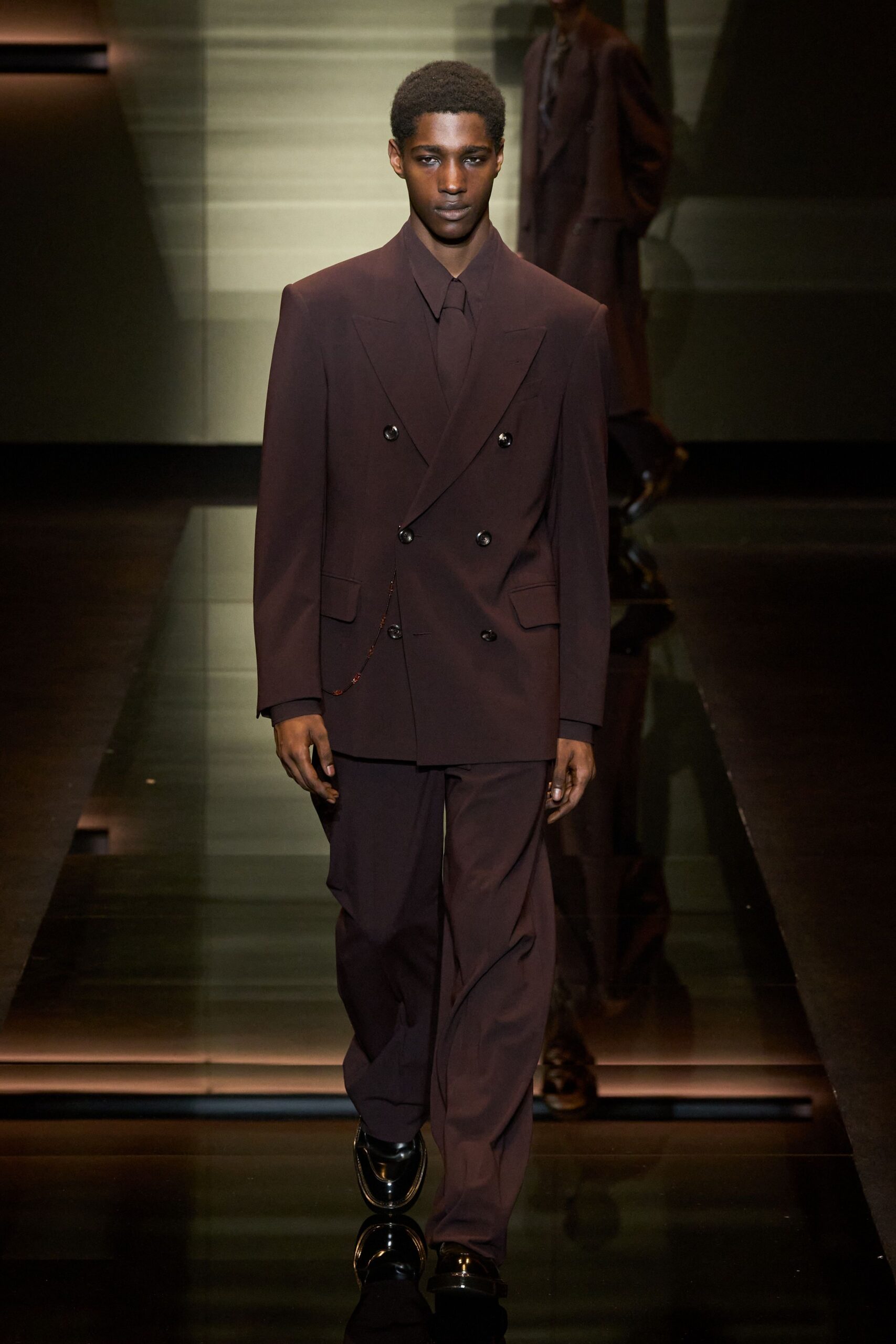 brown tailored suit with shirt