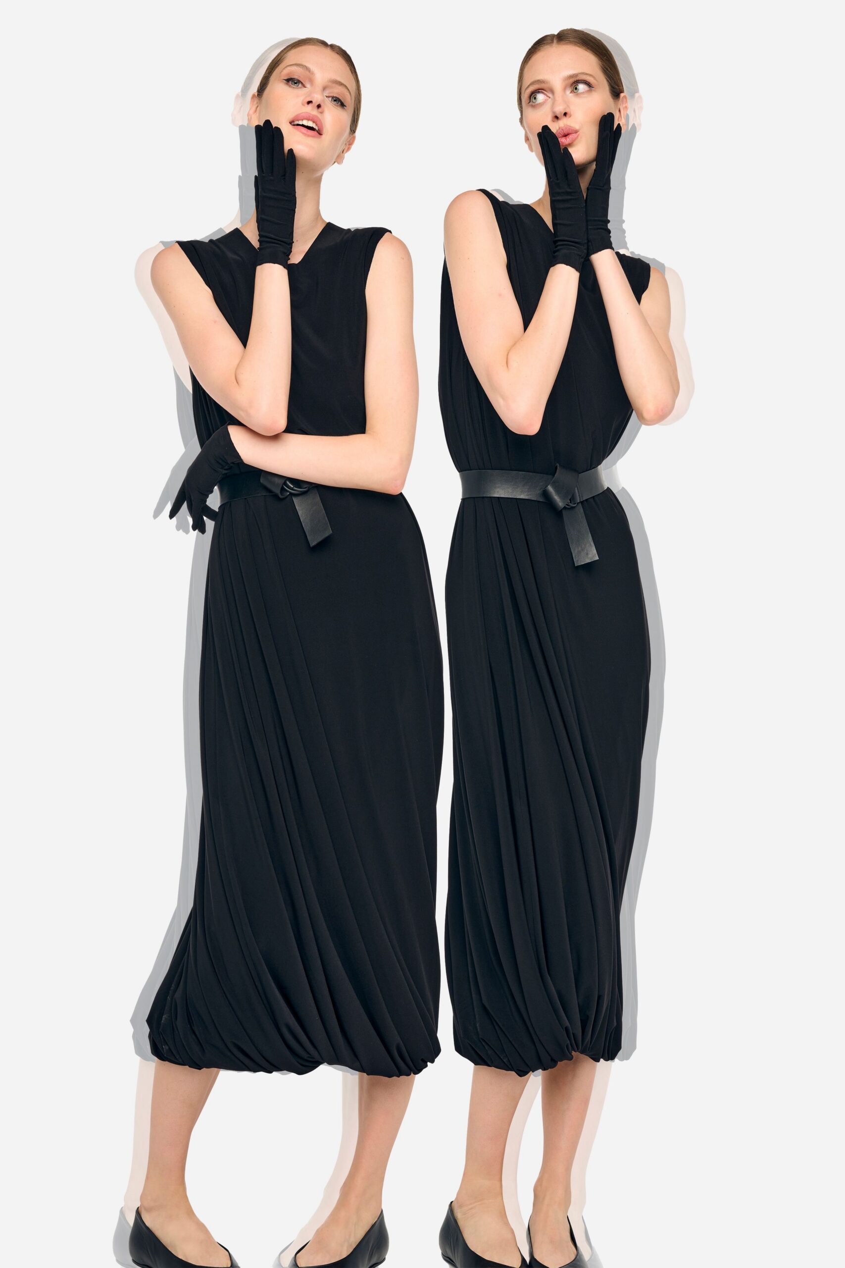 black midi dress with gloves