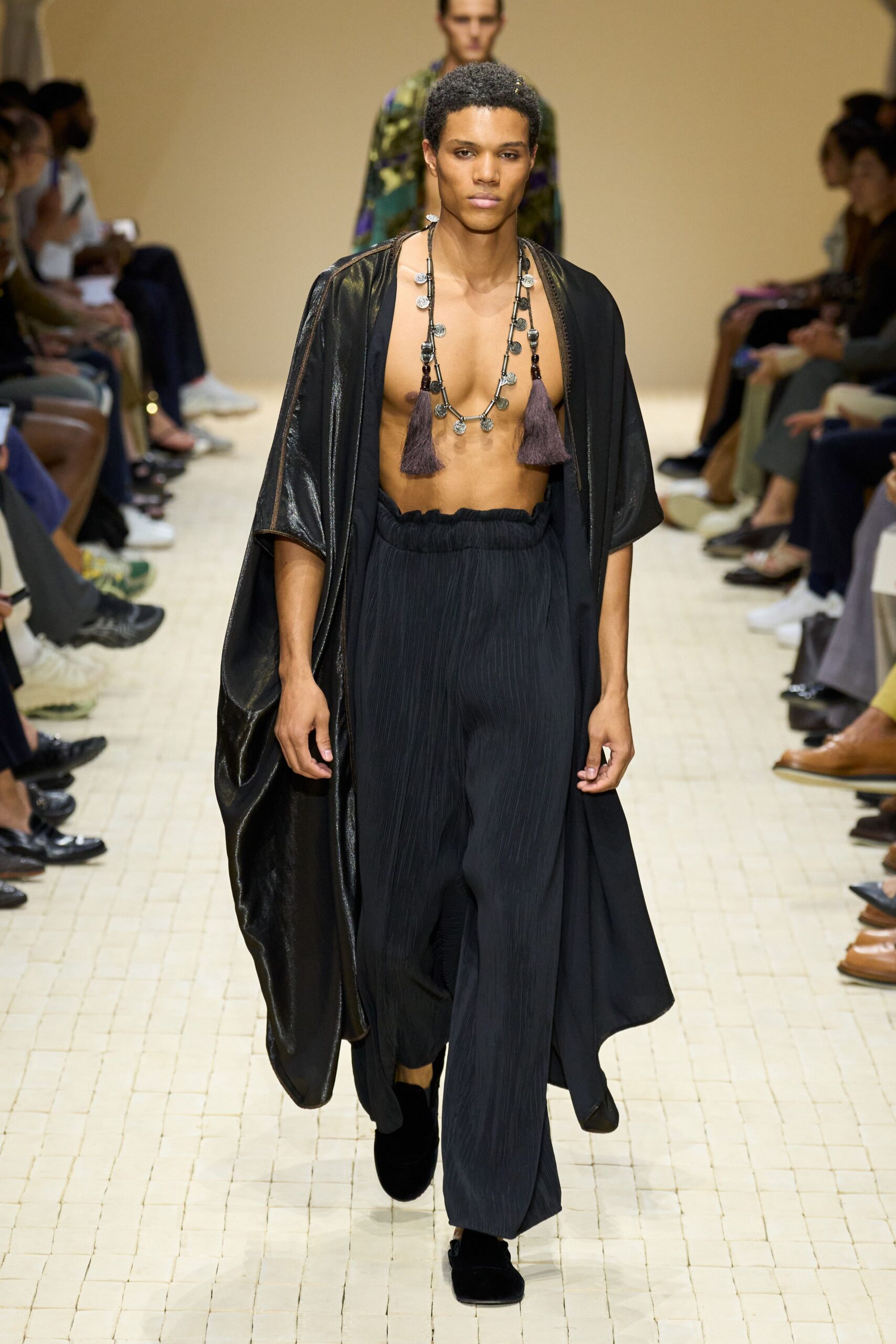 black silk cape and pants