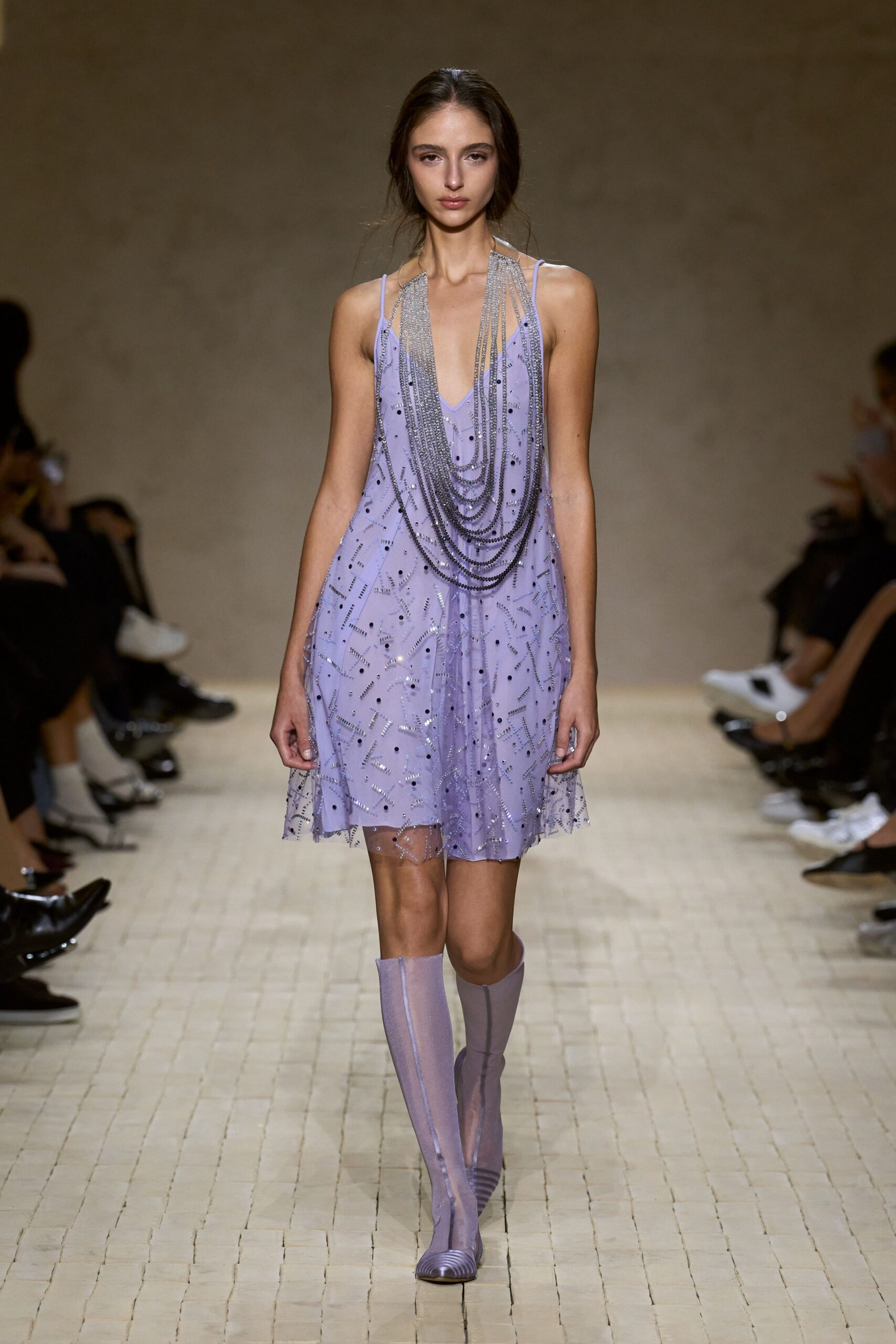 purple embroidered sleeveless dress