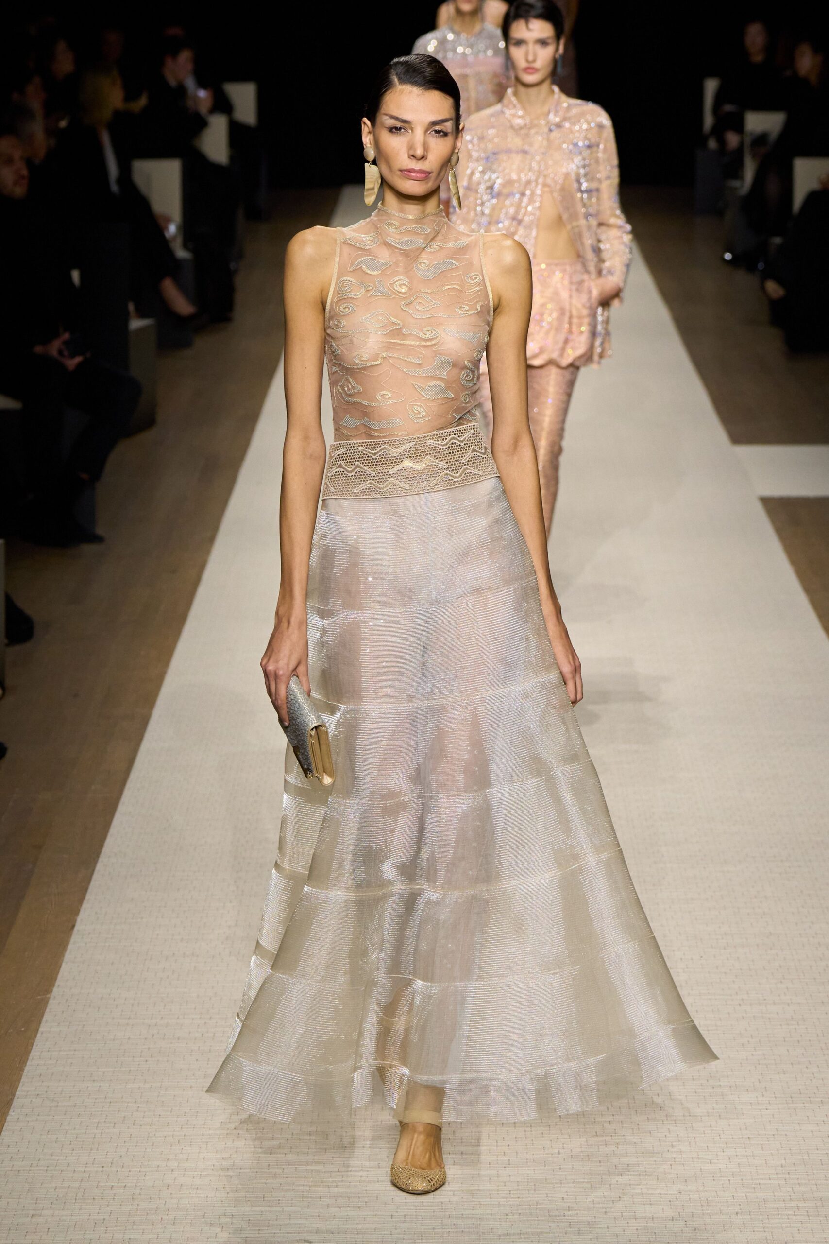 beige sheer embroidered gown