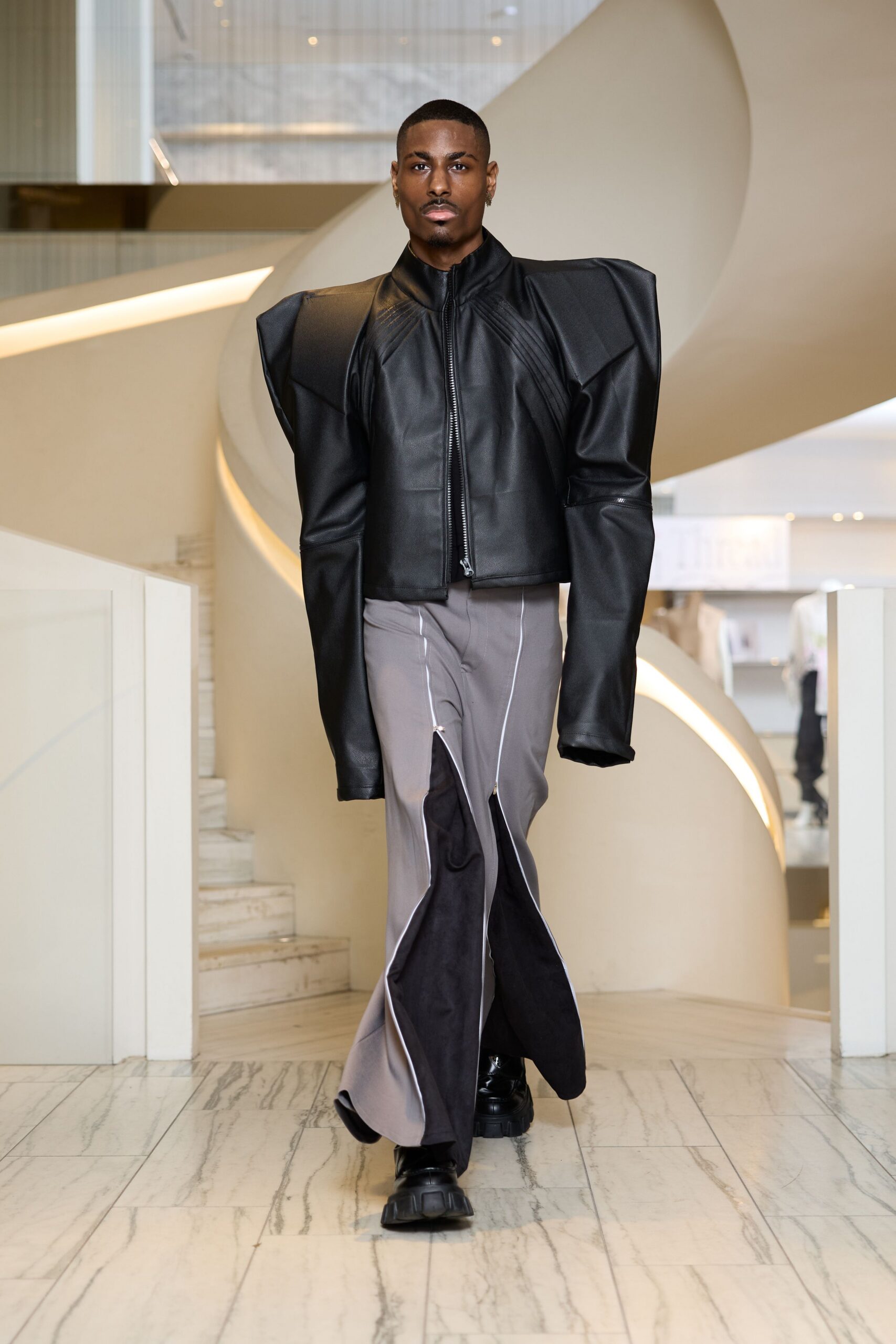 gray cotton relaxed flared pants