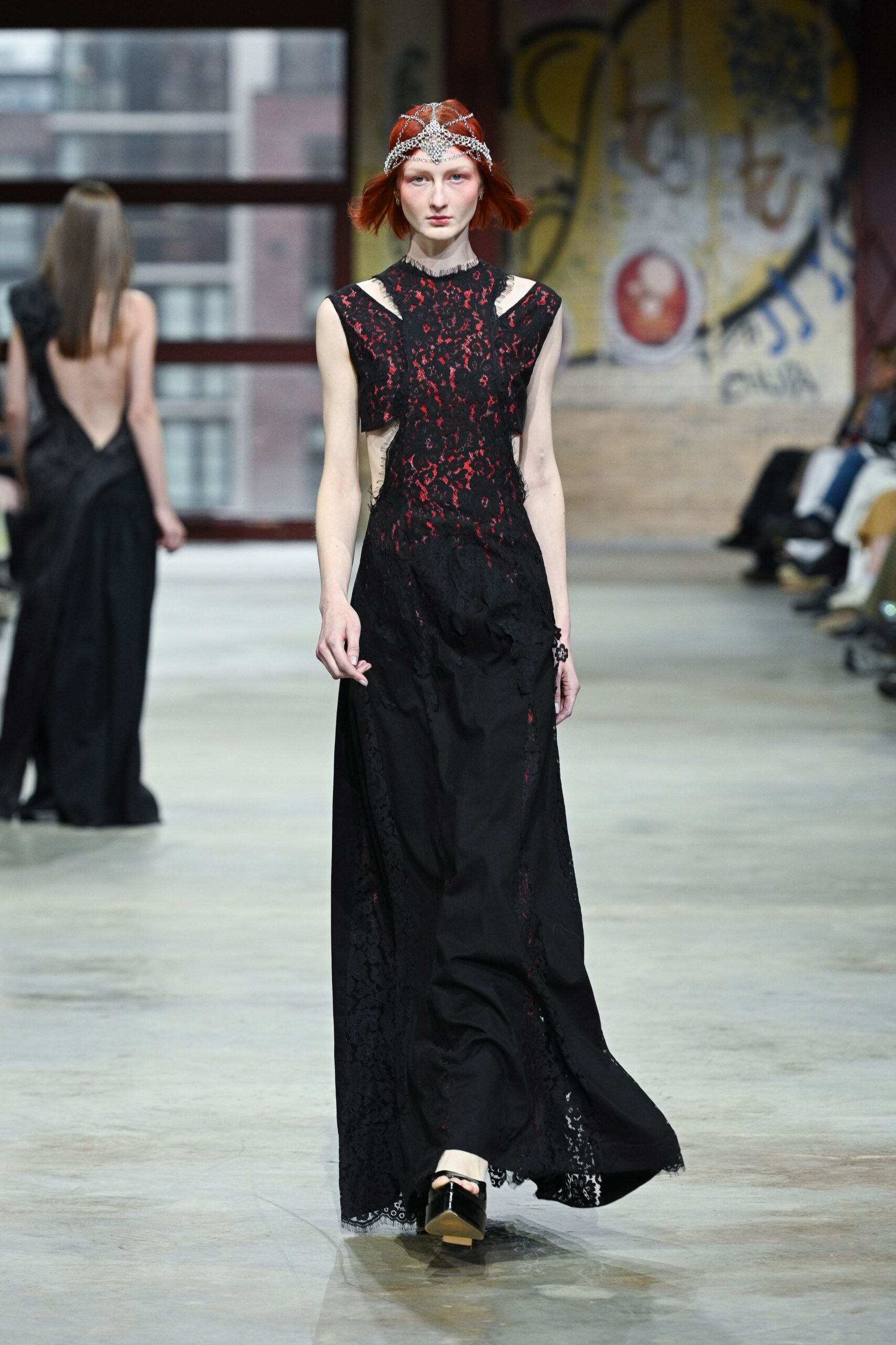 black lace sleeveless v-neck fitted embroidered maxi gown