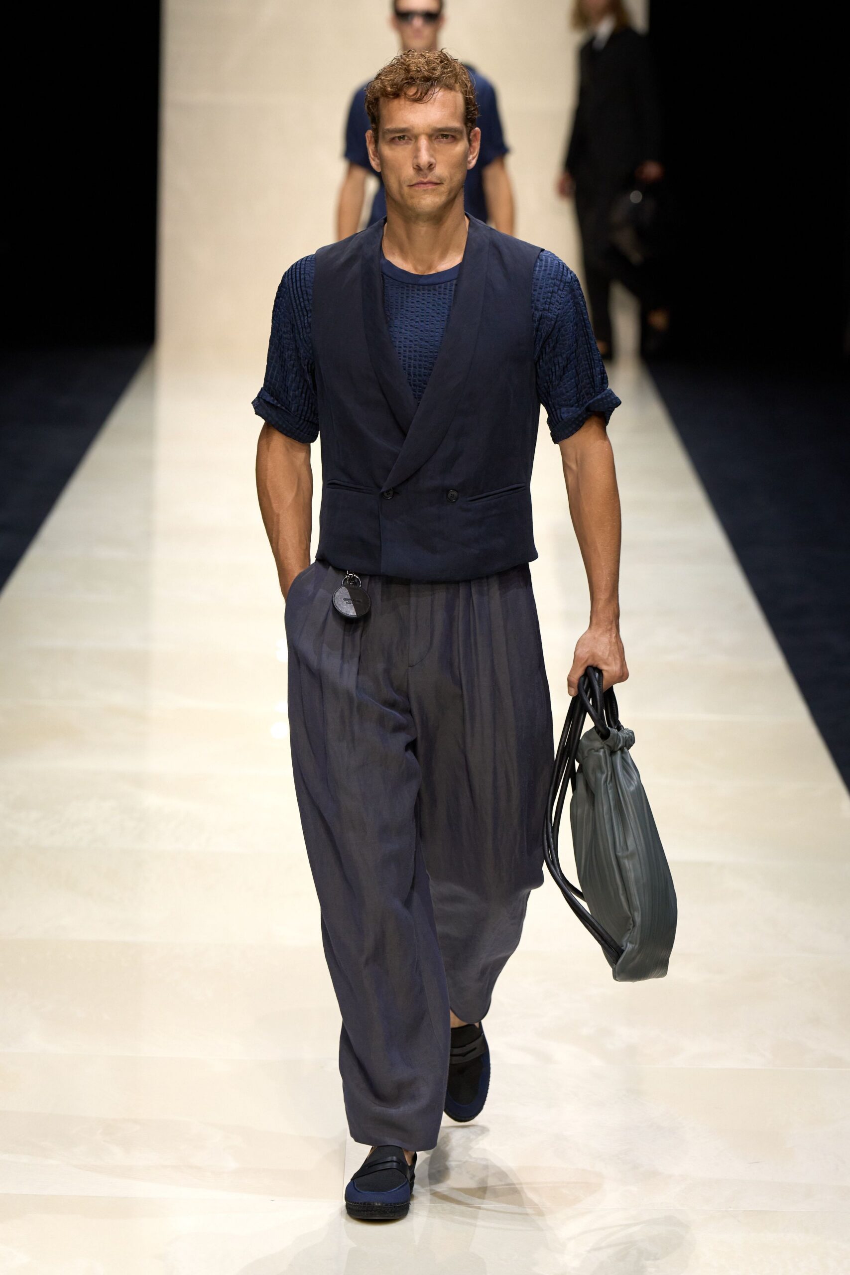 navy vest gray pants black shoes