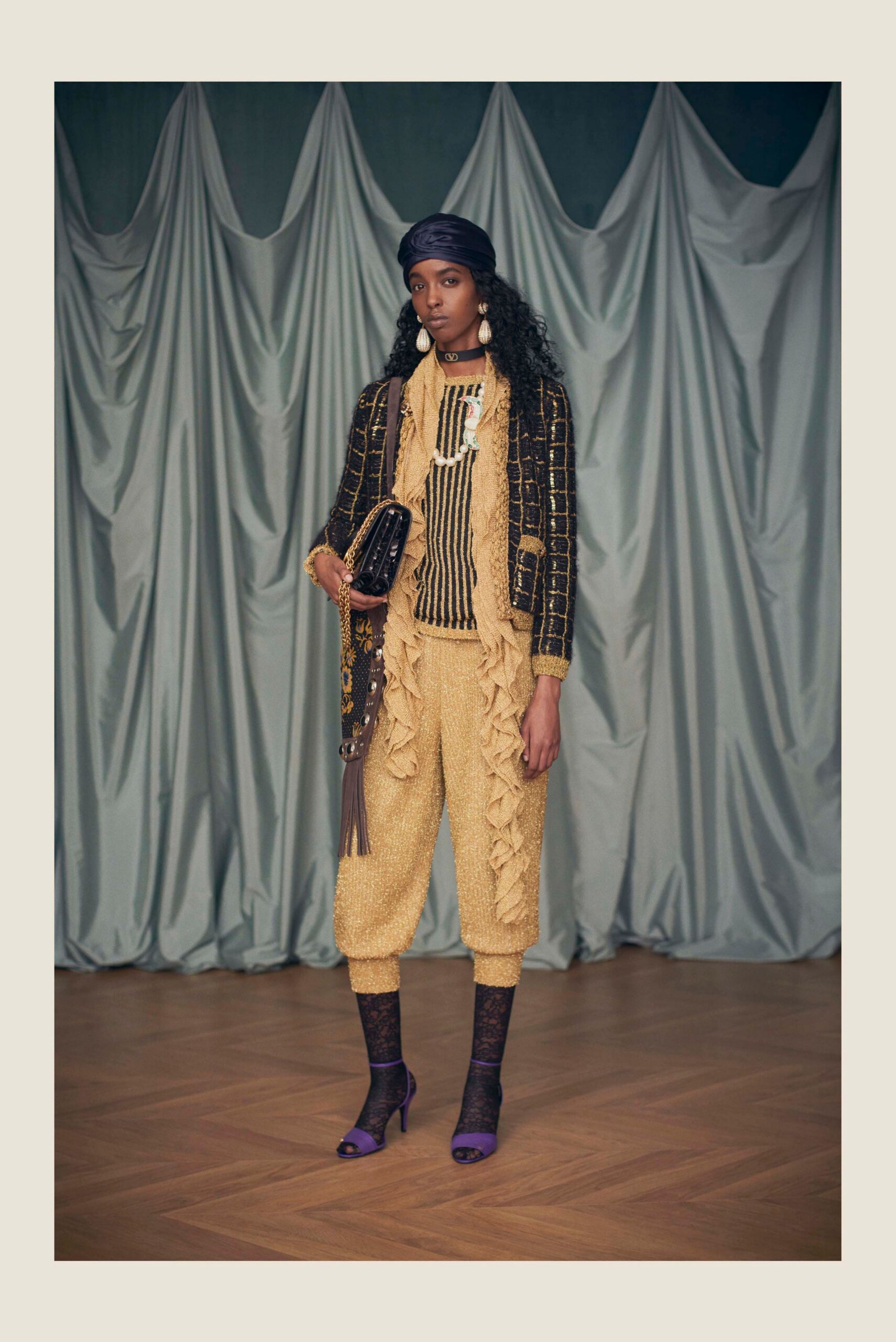 yellow cotton relaxed ruffled pants