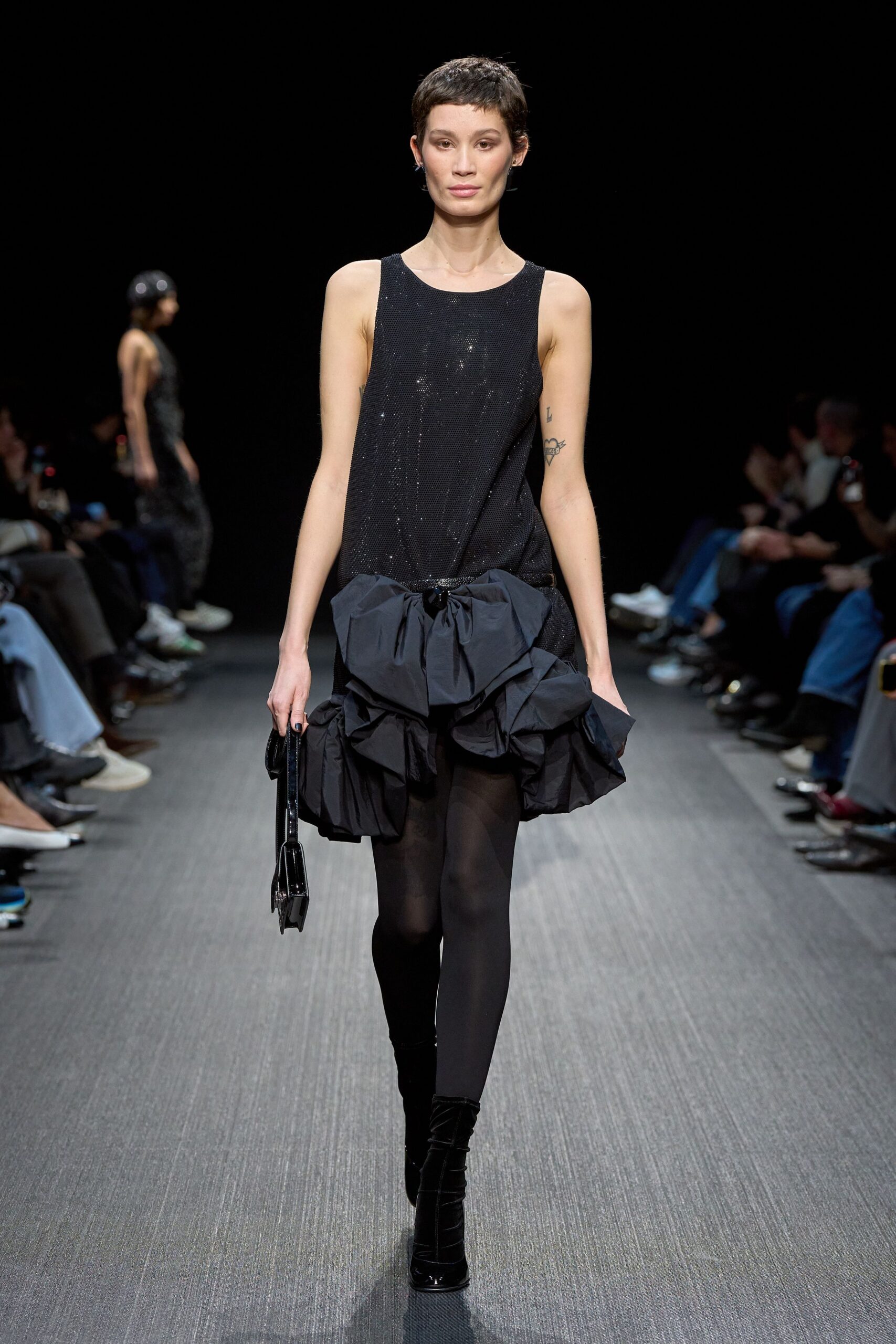 black ruffled mini dress
