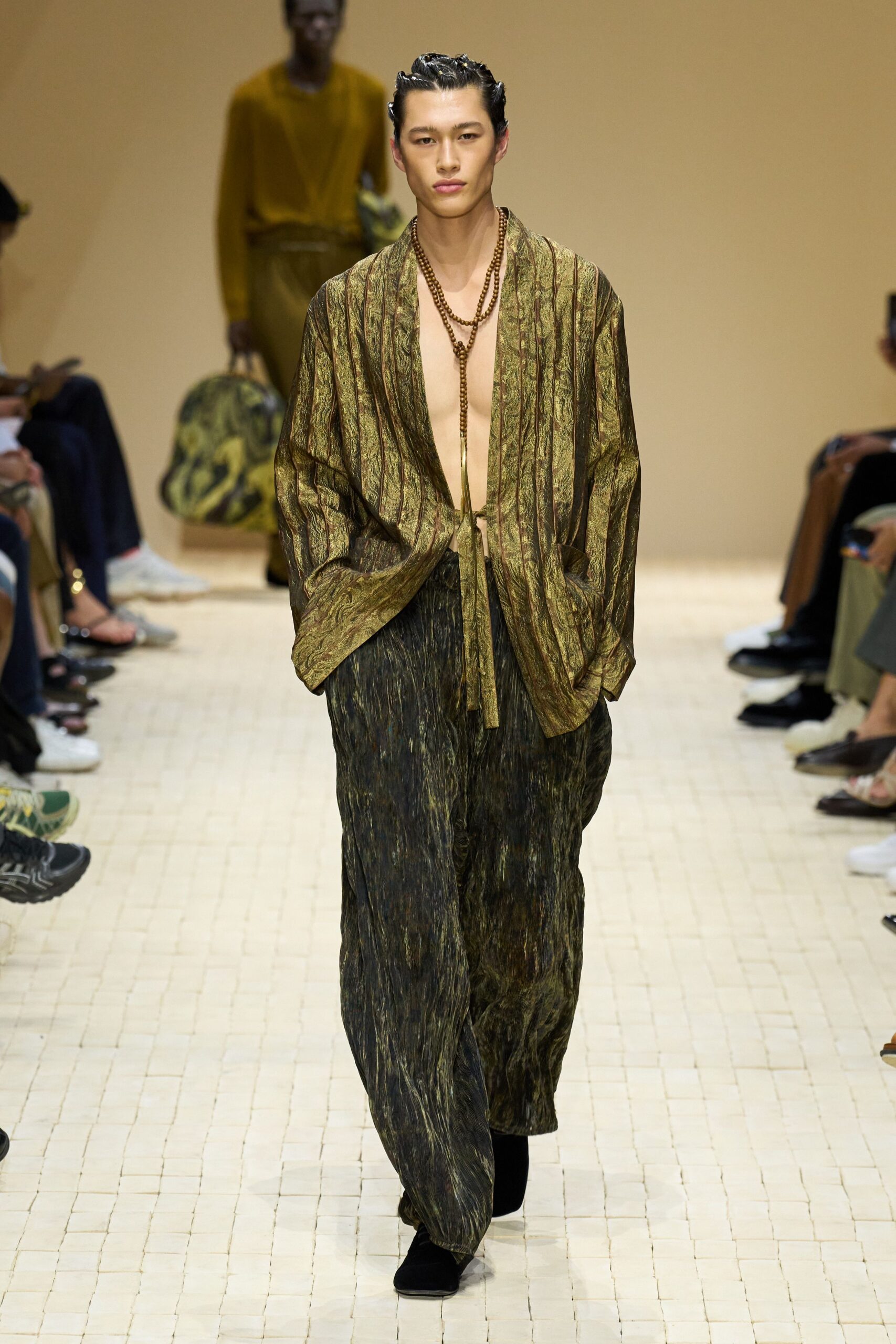green and brown relaxed shirt and pants