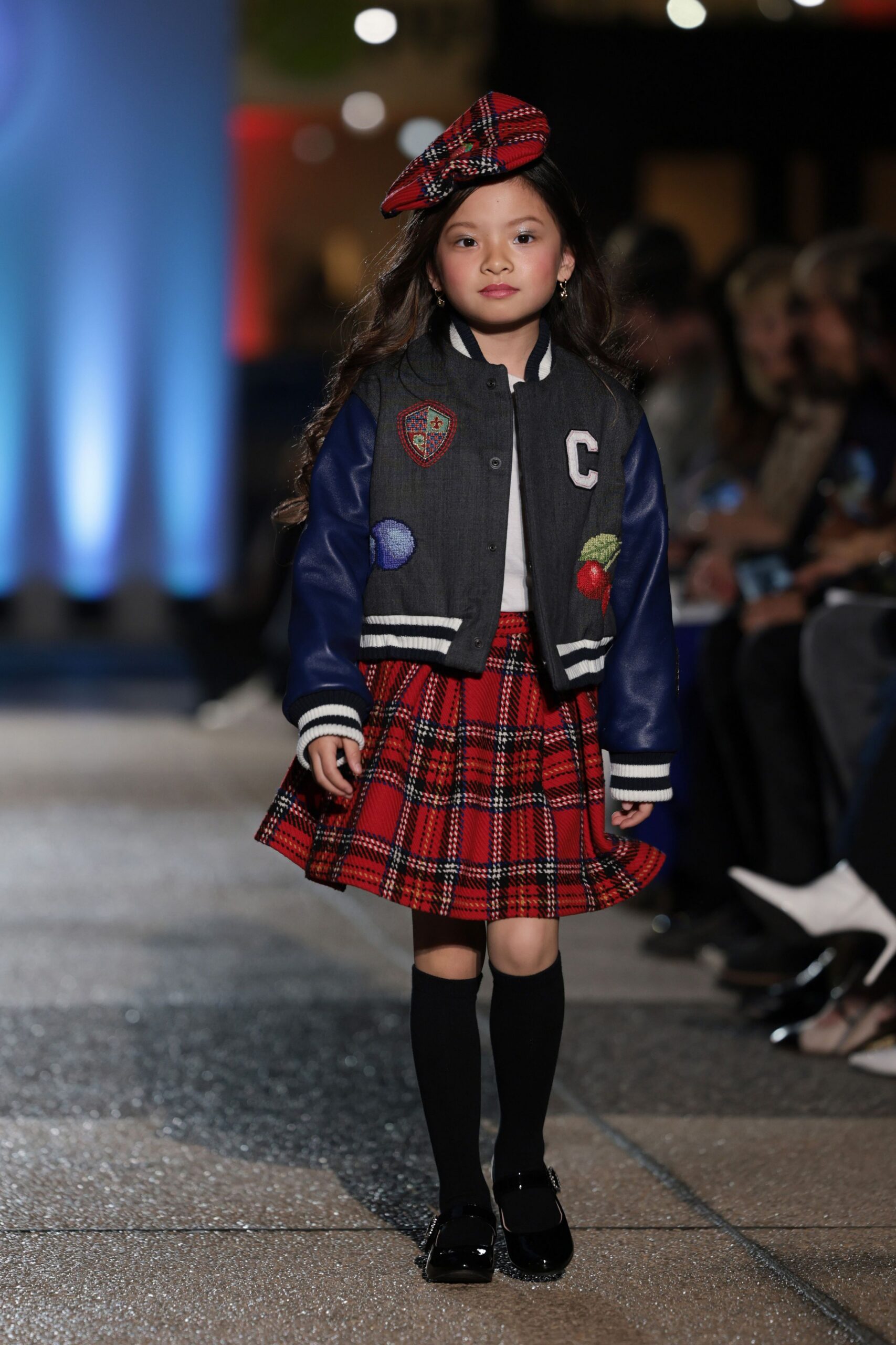 blue cotton long-sleeve collared fitted buttoned embroidered jacket