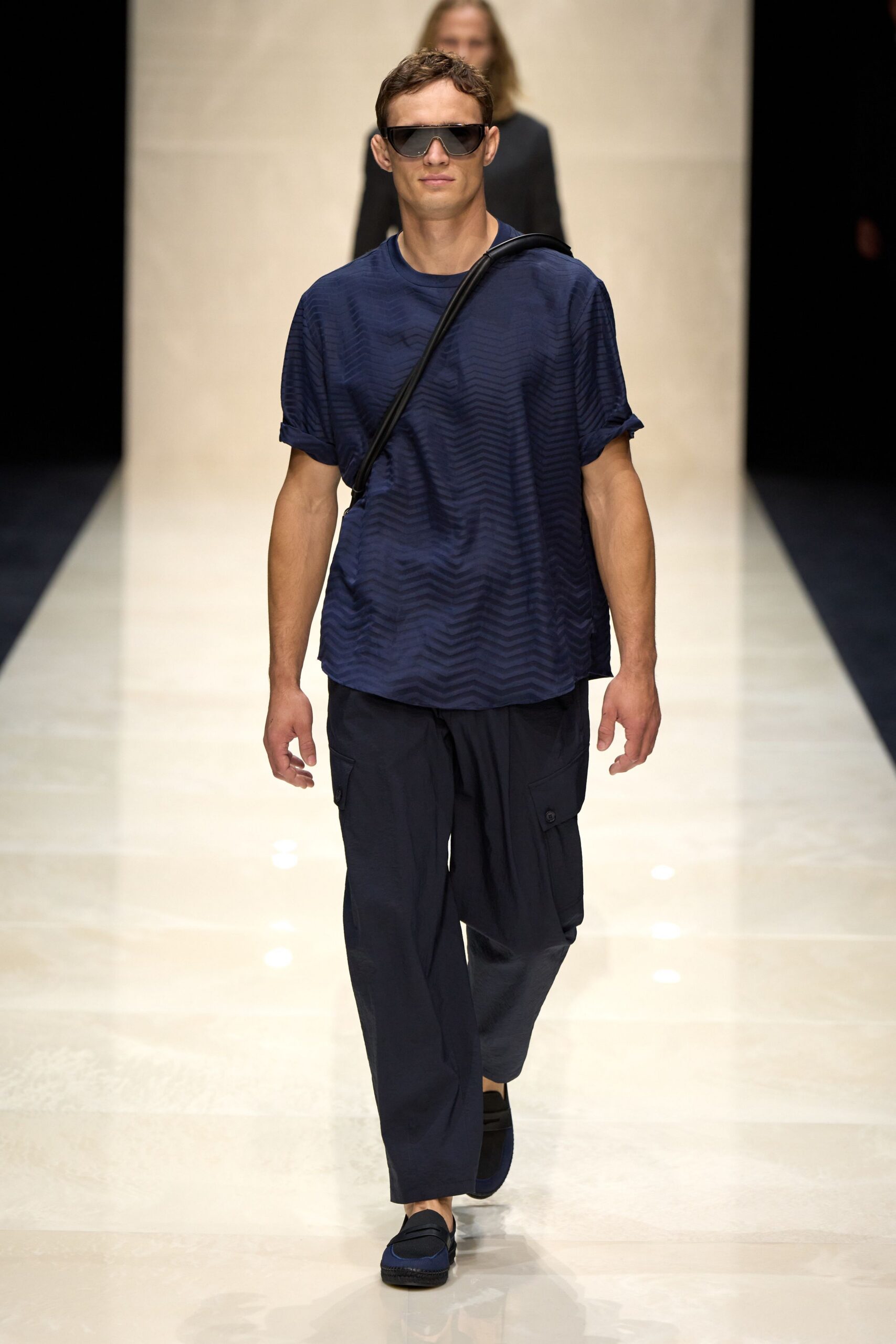 blue relaxed shirt with cargo pants