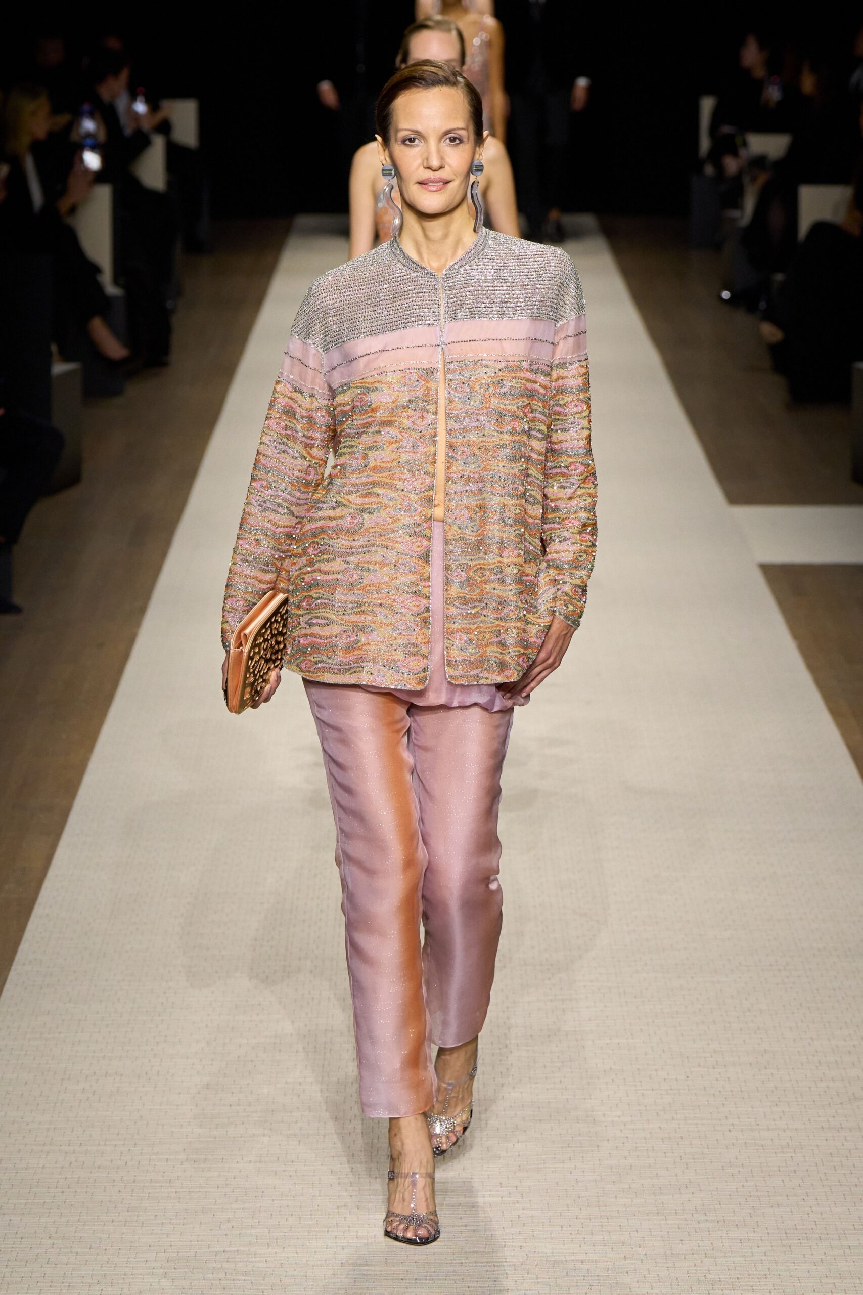pink silk long-sleeve collared relaxed layered jacket