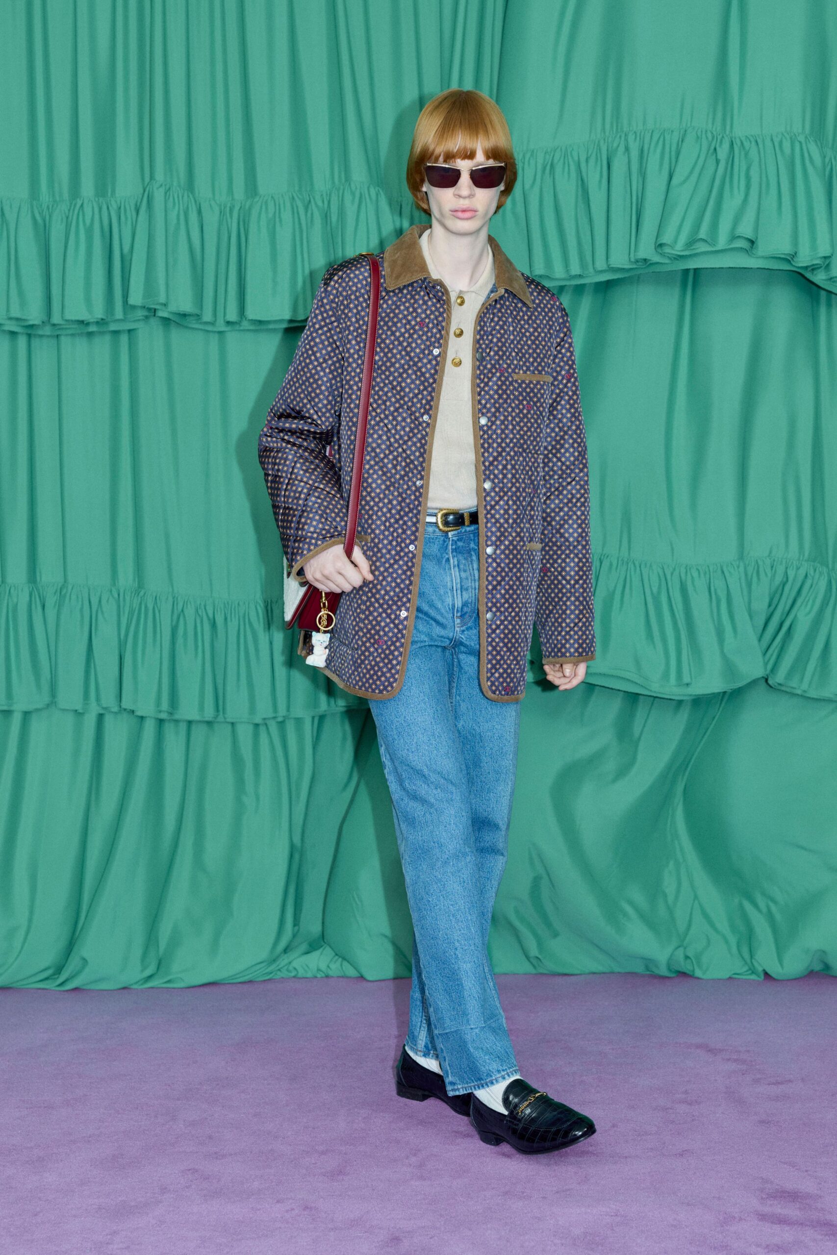 multi cotton long-sleeve collared relaxed buttoned layered jacket