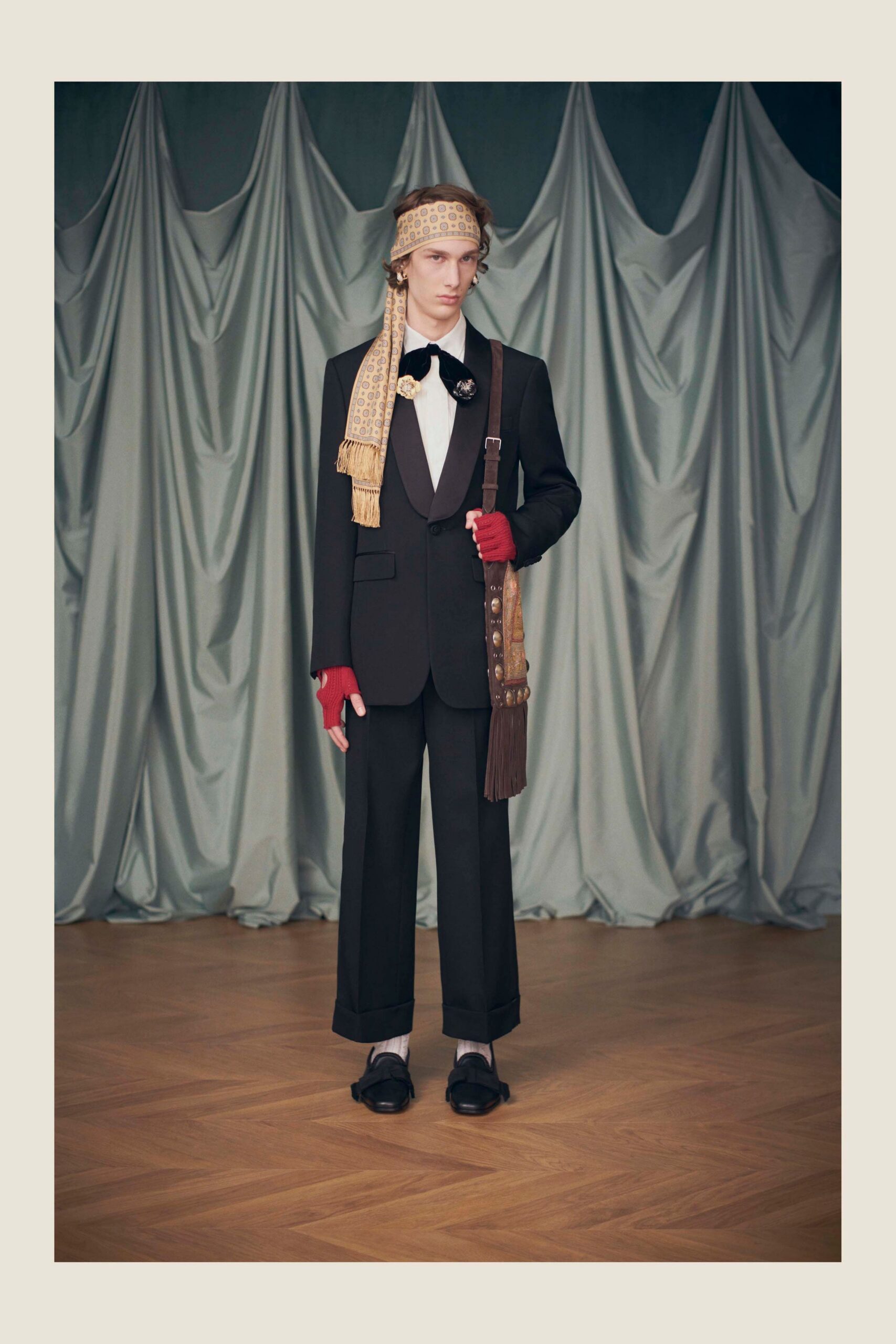 black tailored suit with accessories