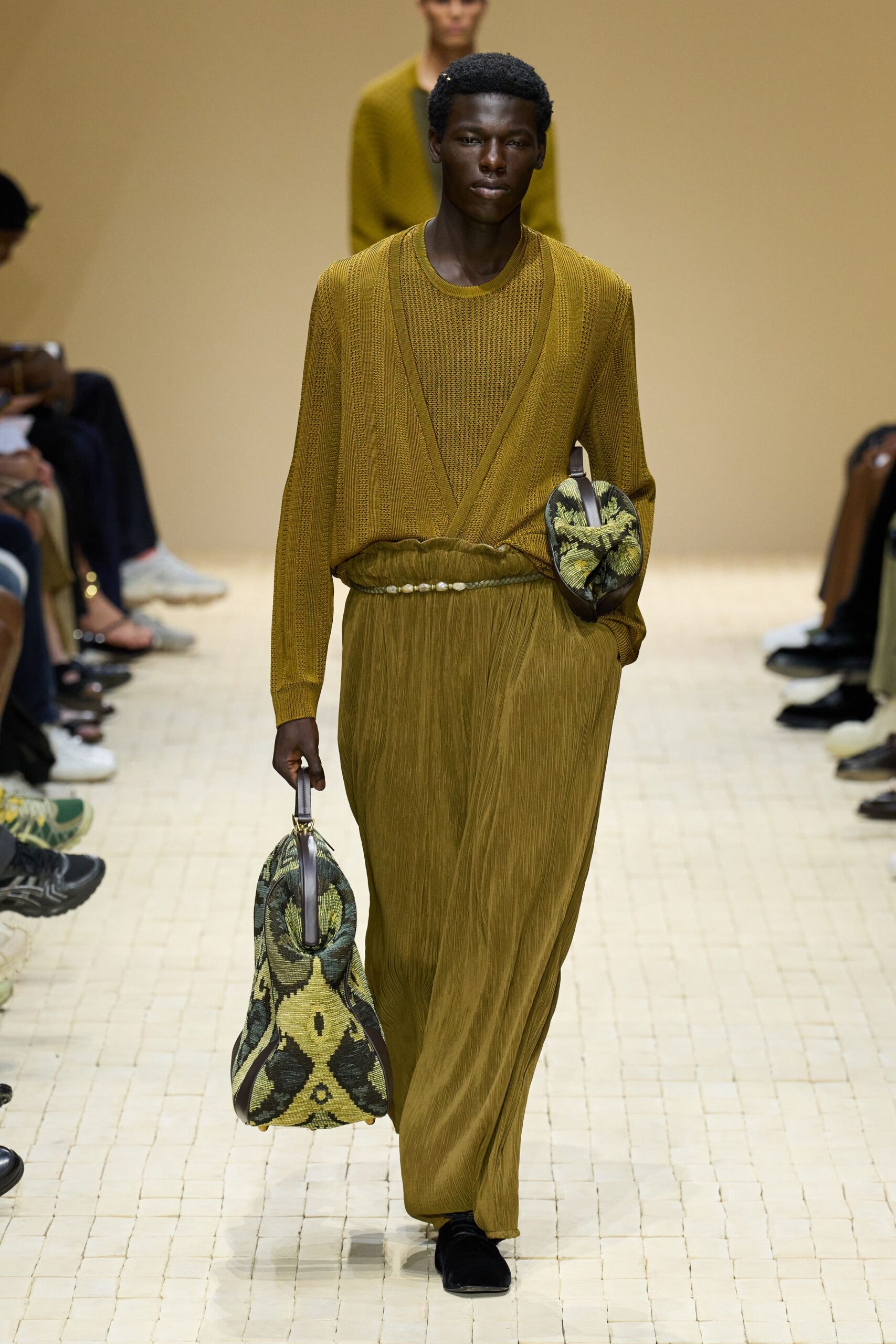 green yellow pleated top and pants