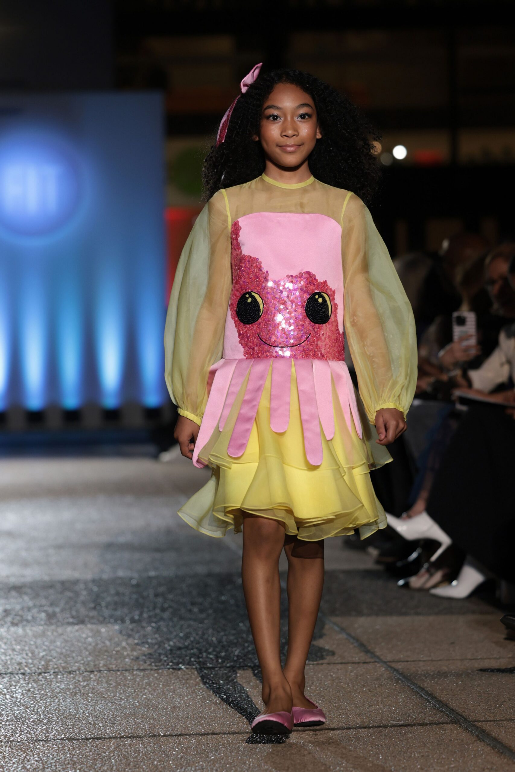 pink sequin long-sleeve high-neck fitted pleated embellished dress