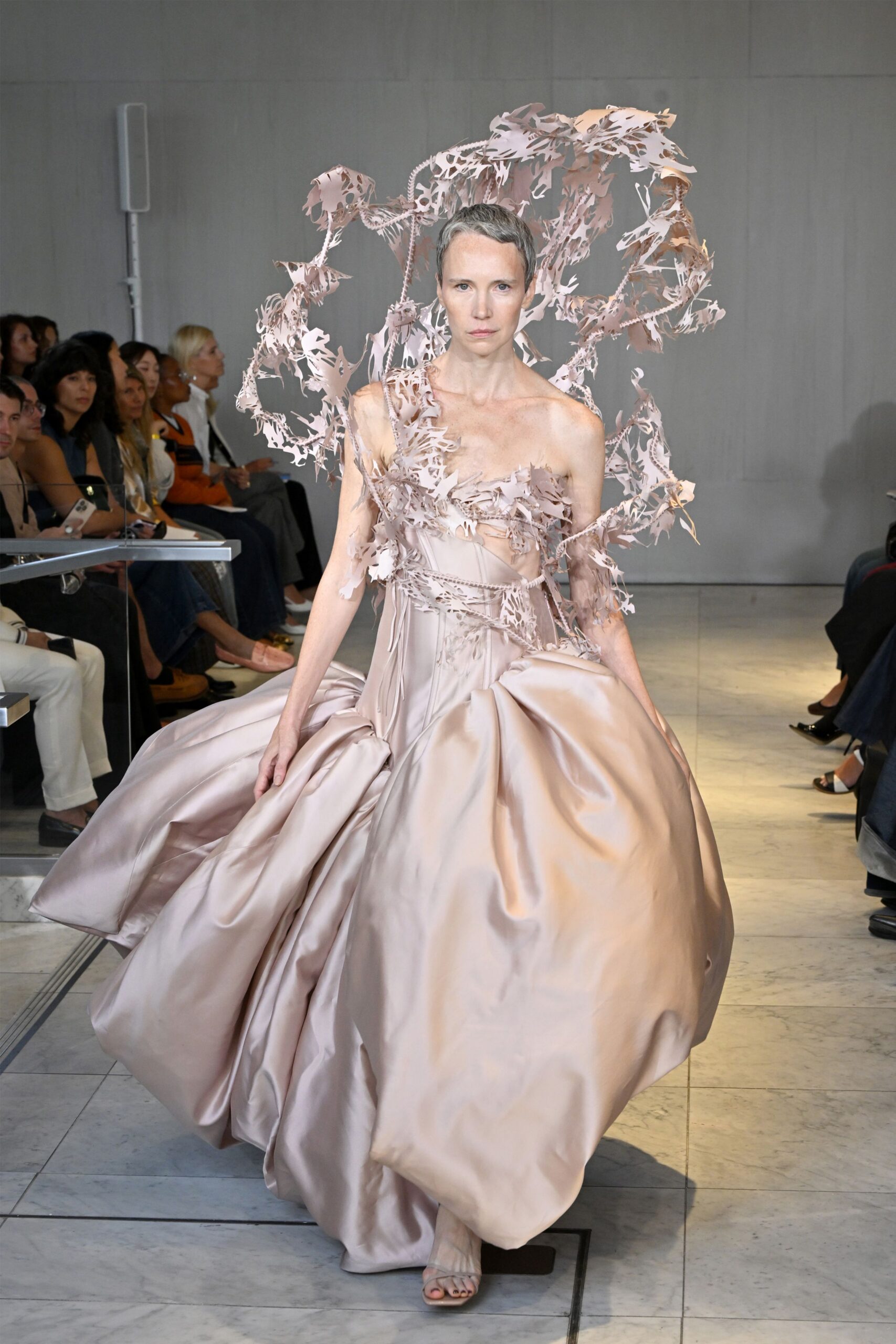 pink silk sleeveless gown