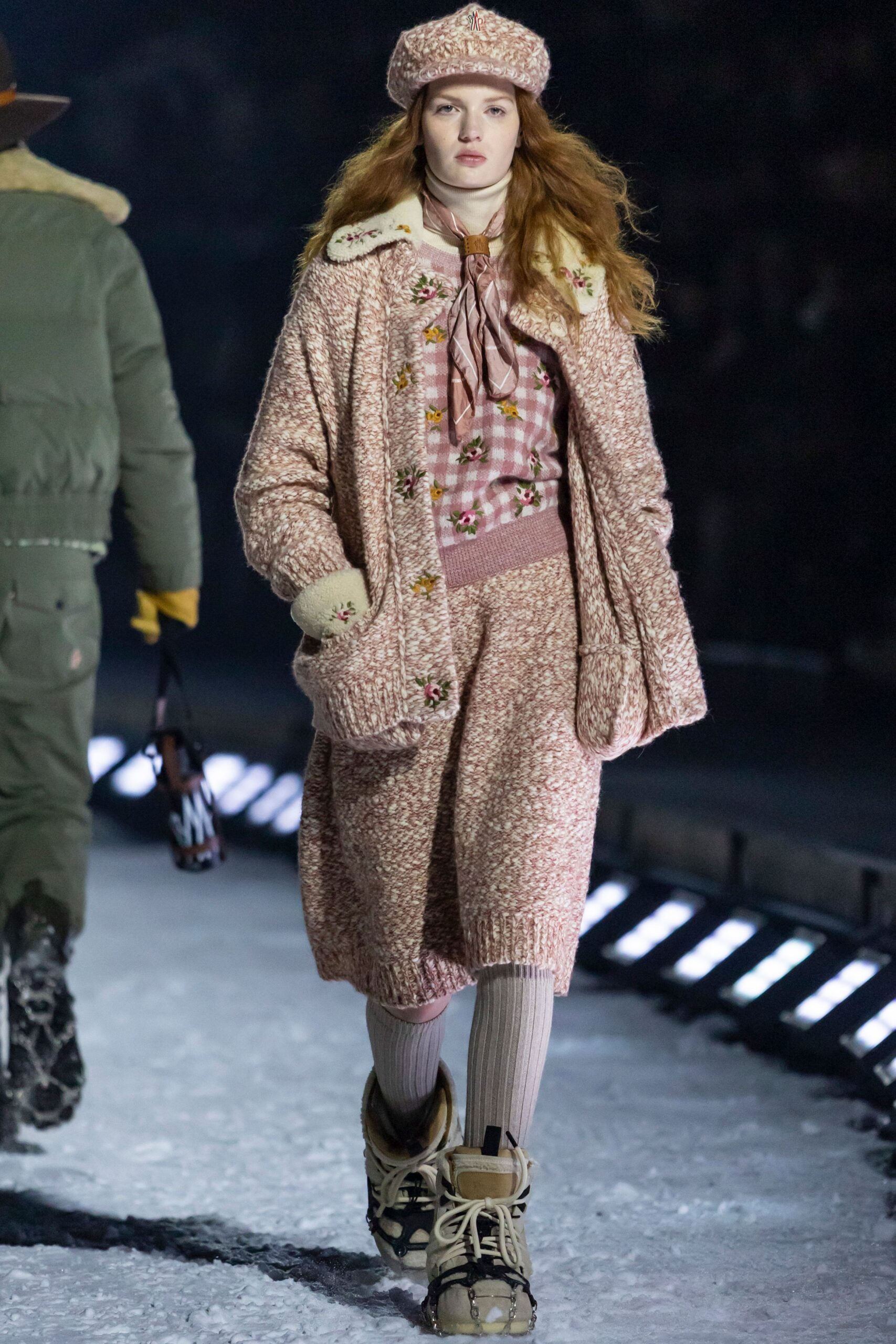 pink wool long-sleeve collared relaxed buttoned layered coat