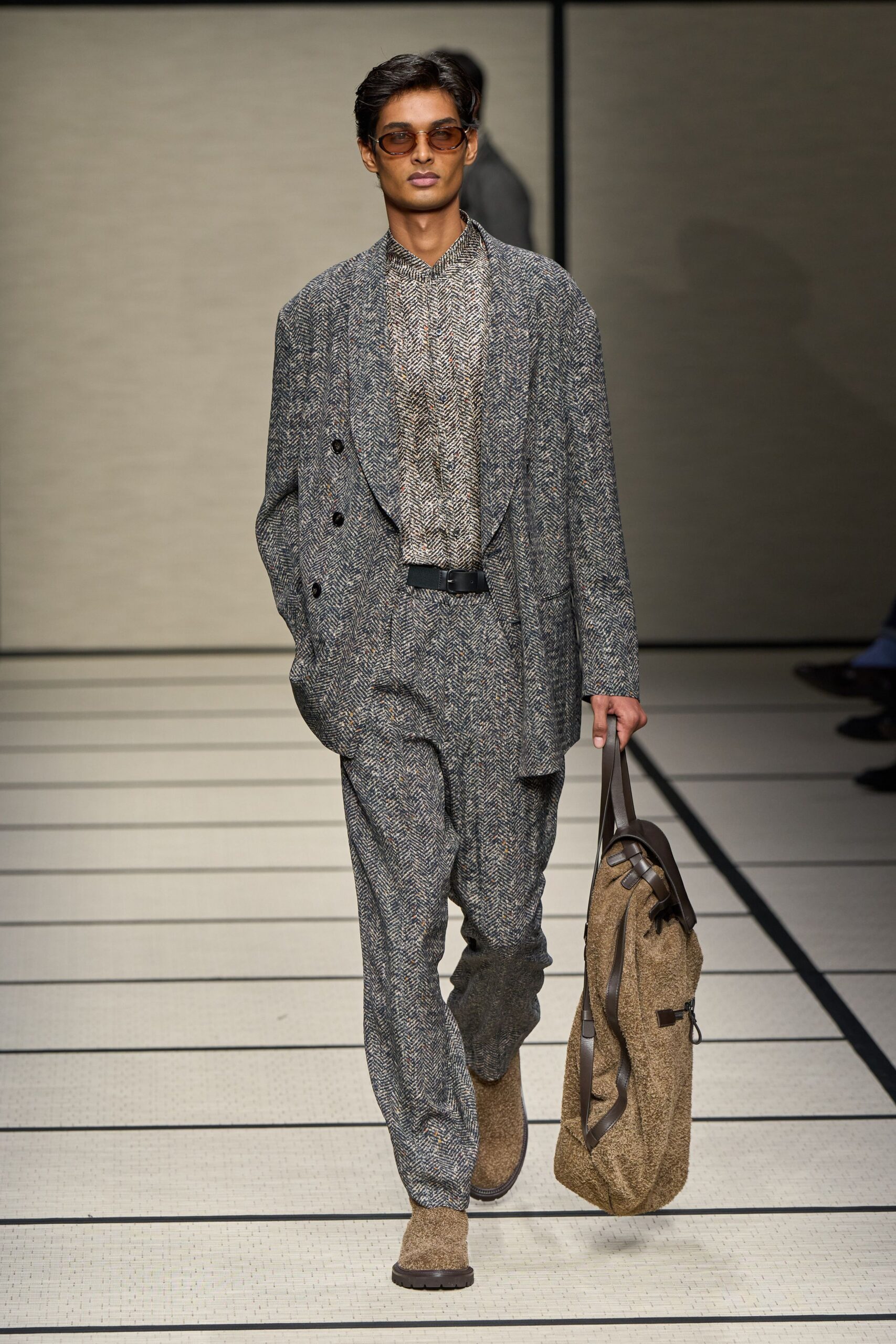 gray tweed tailored suit