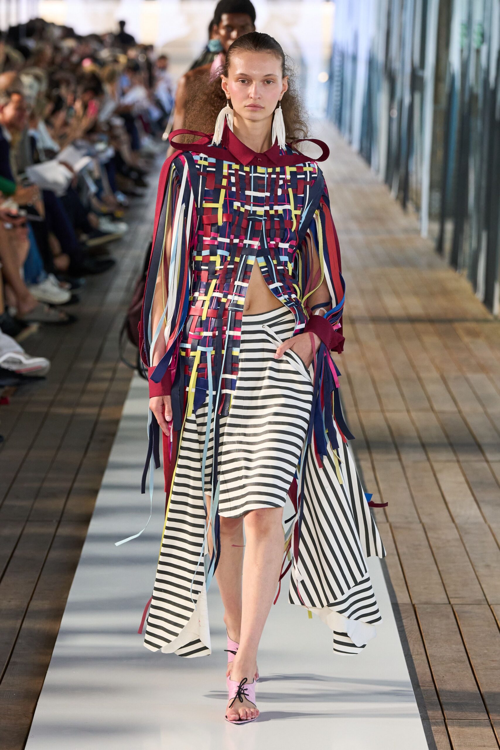 multi-colored striped midi dress