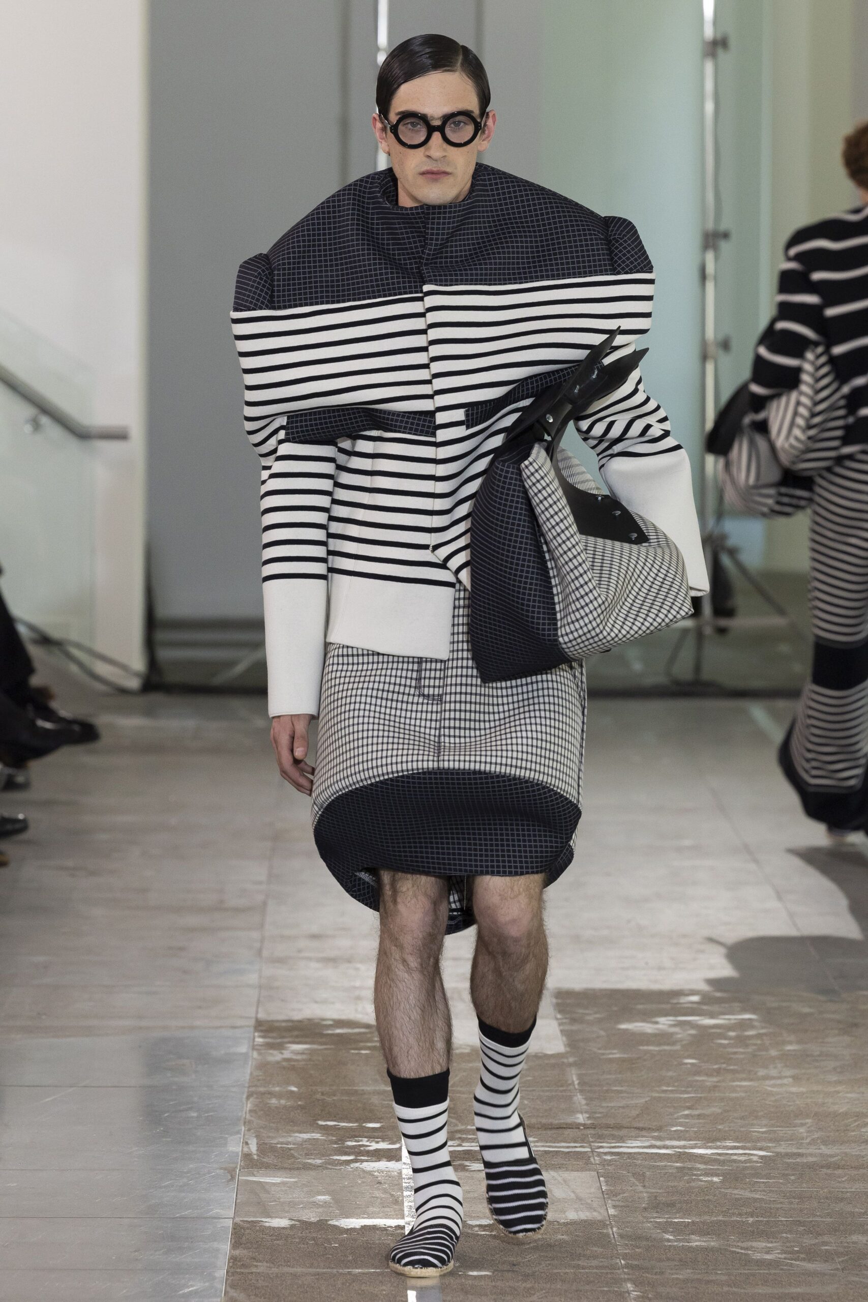 striped black and white coat