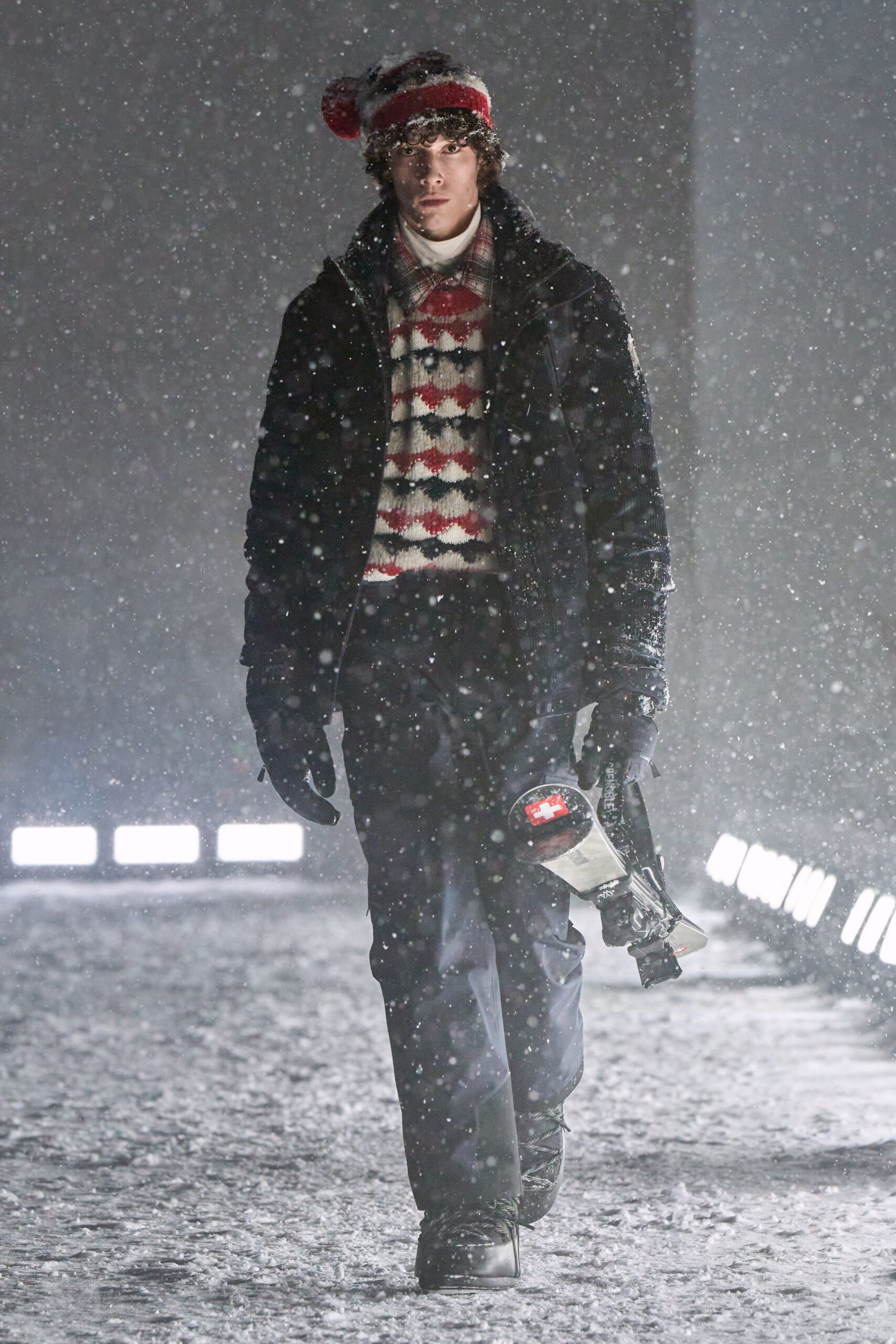 black jacket white red sweater outfit
