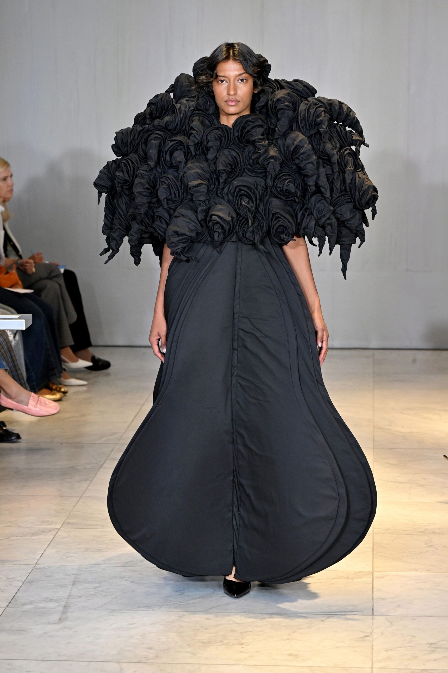 black silk sleeveless gown