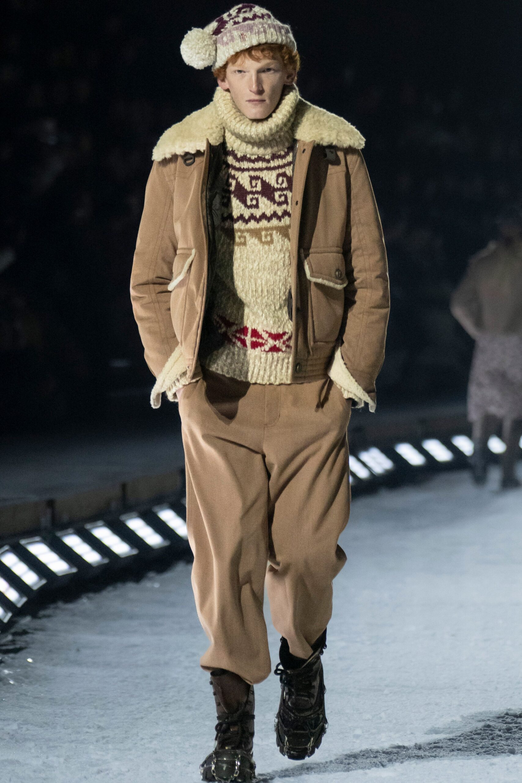 brown wool long-sleeve collared relaxed zippered jacket