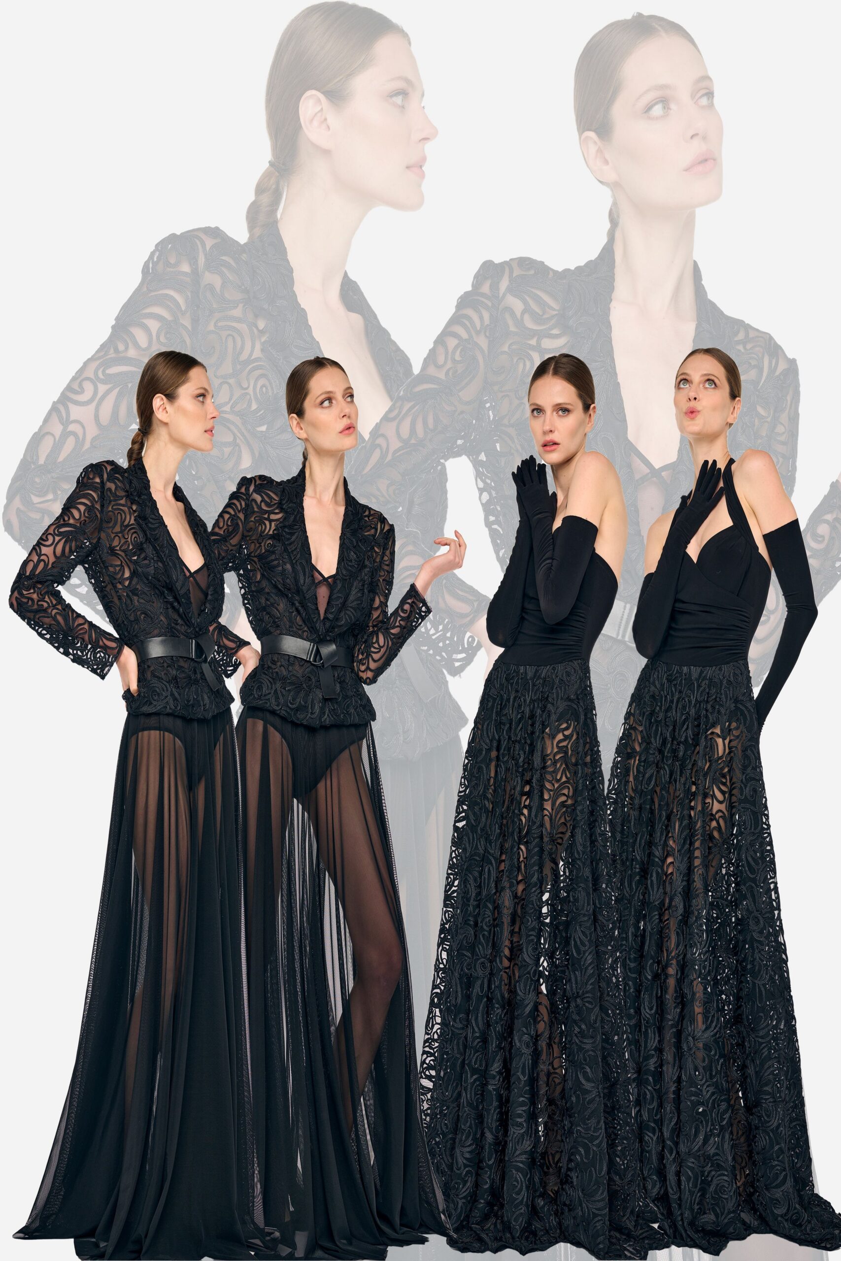 black lace gown and blazer