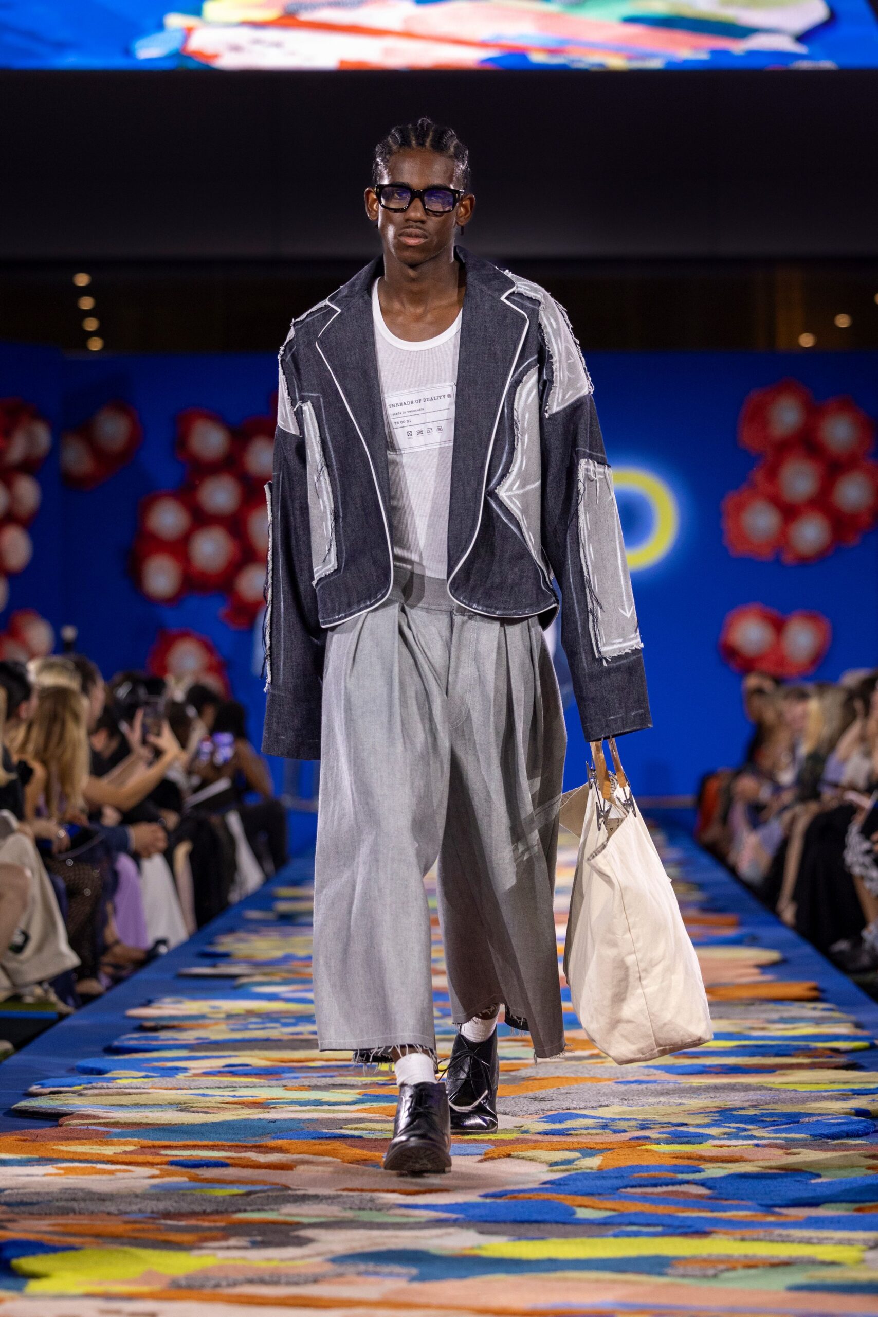 relaxed denim jacket with wide-leg pants
