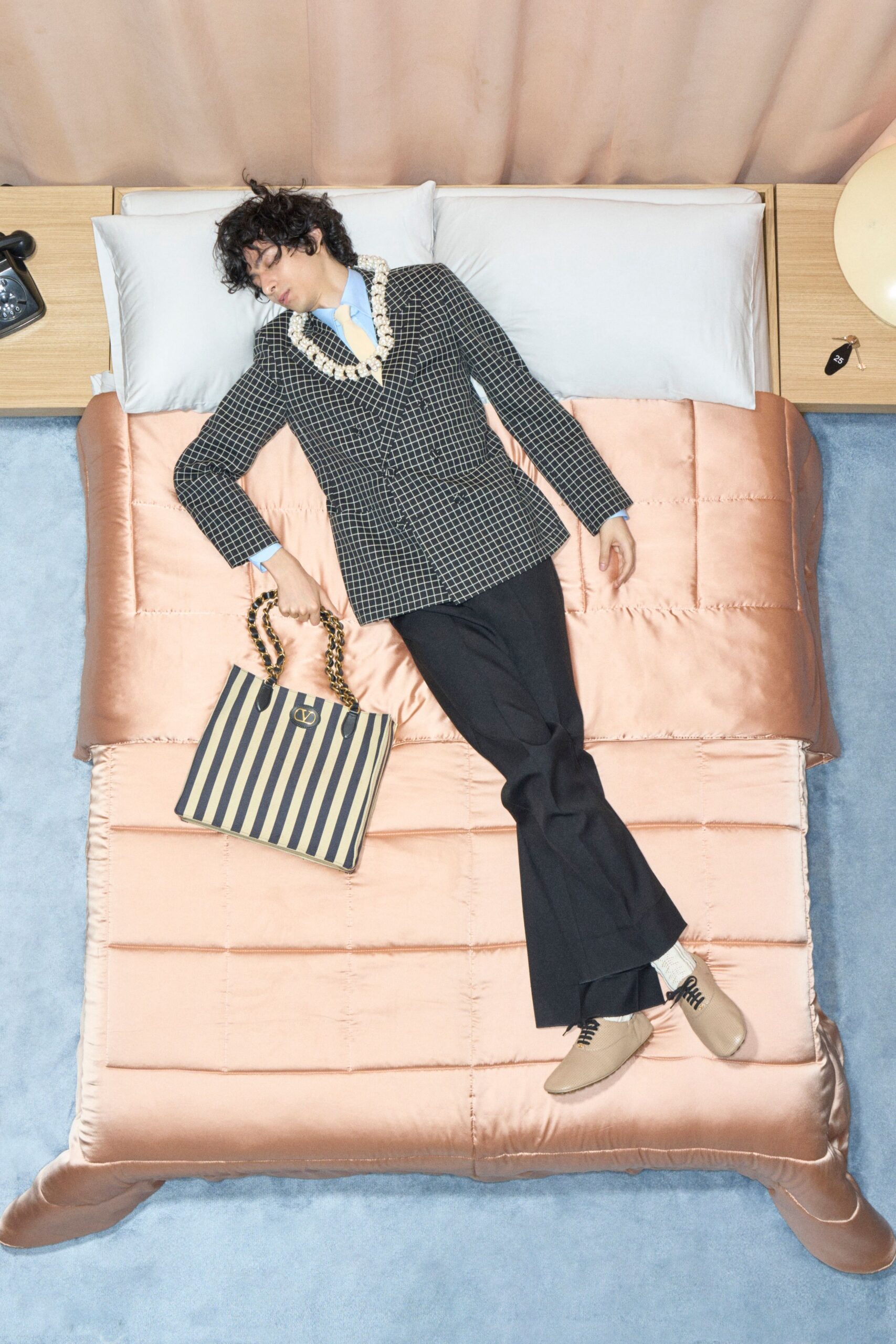 black striped bag