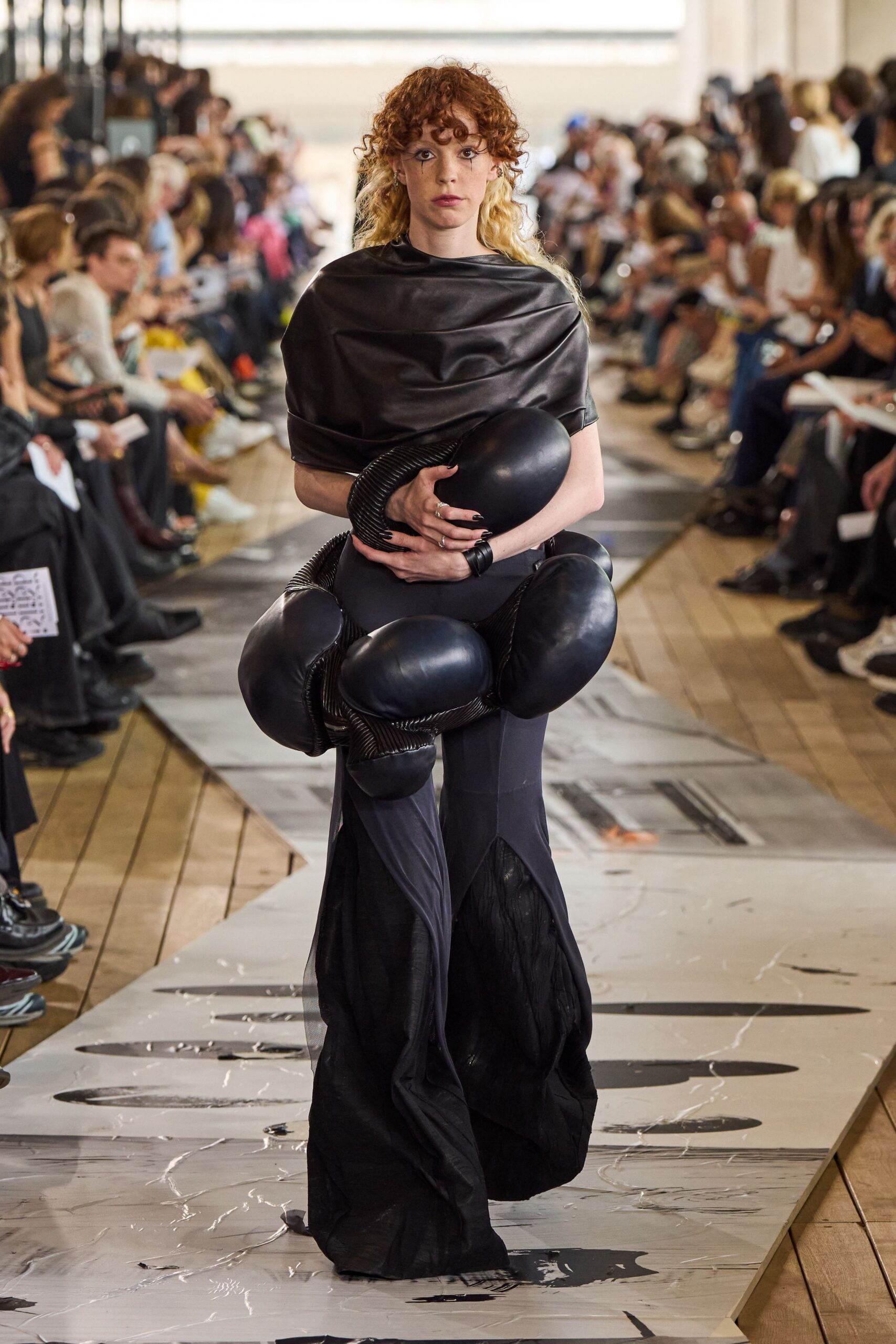 black silk draped gown