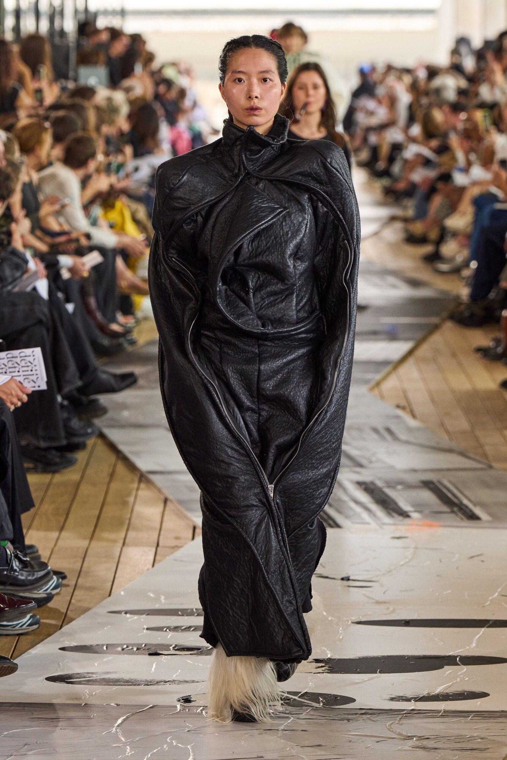 black leather fitted gown