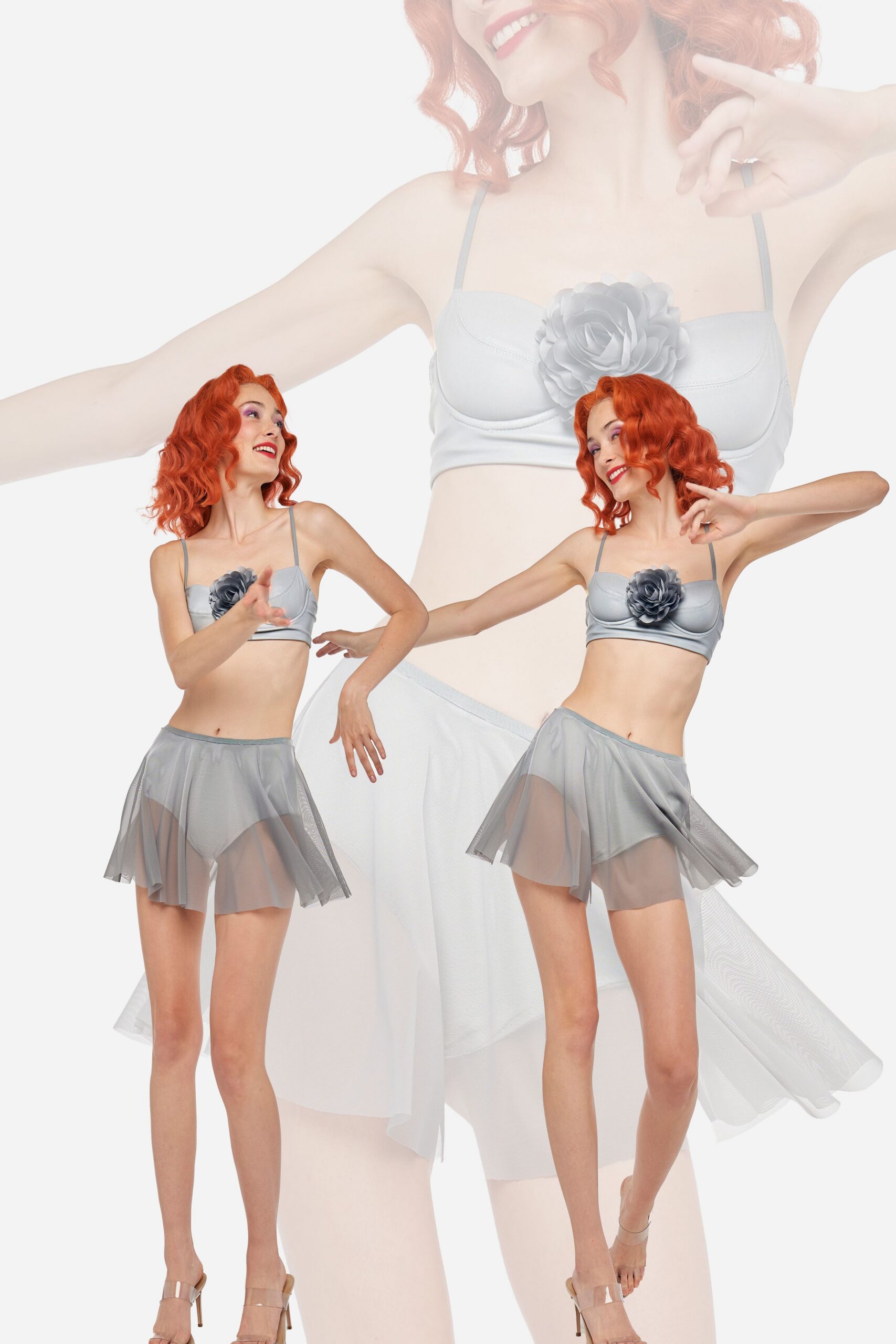 gray chiffon relaxed layered pleated flowing short skirt