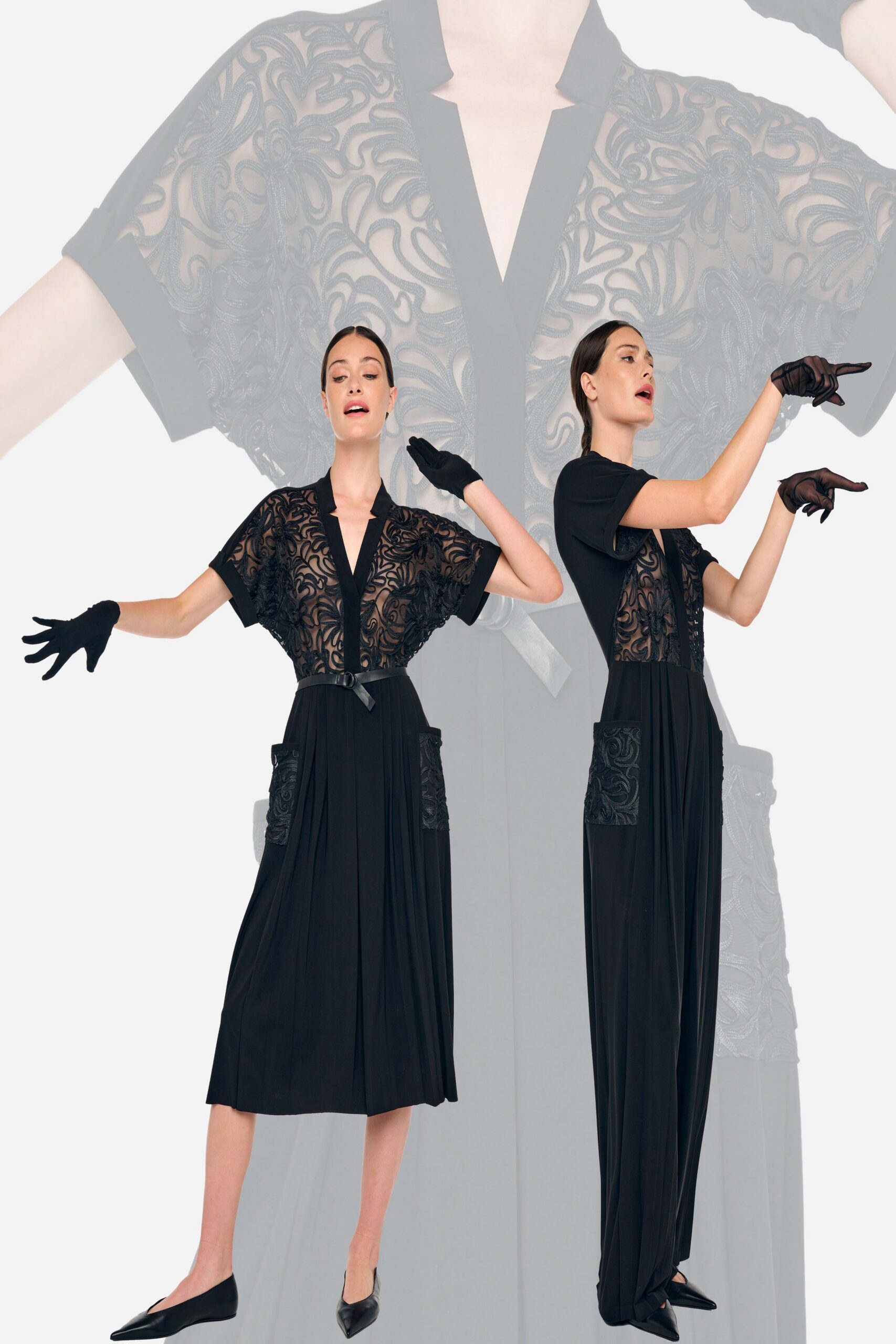 black midi dress with gloves
