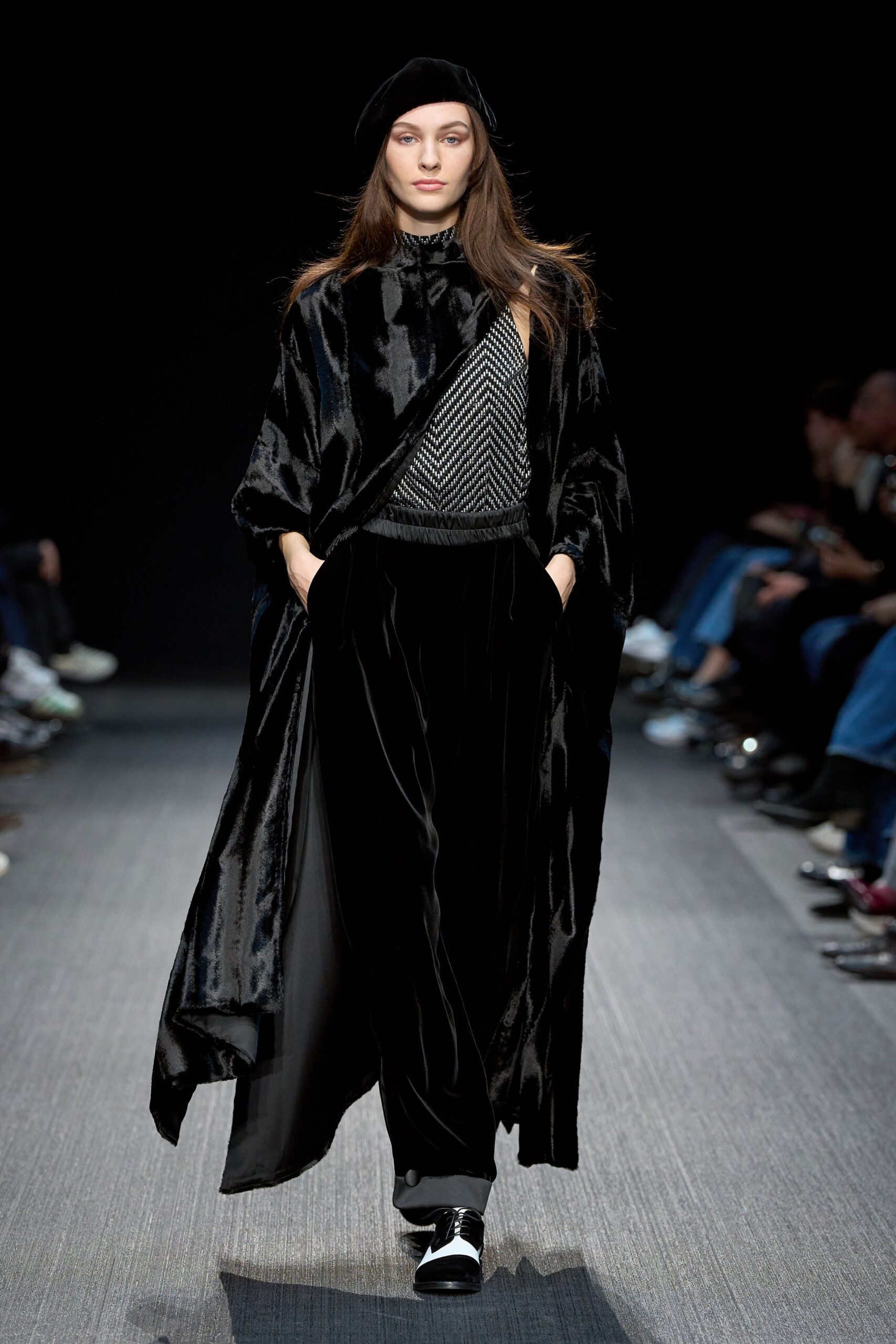 black velvet coat and top