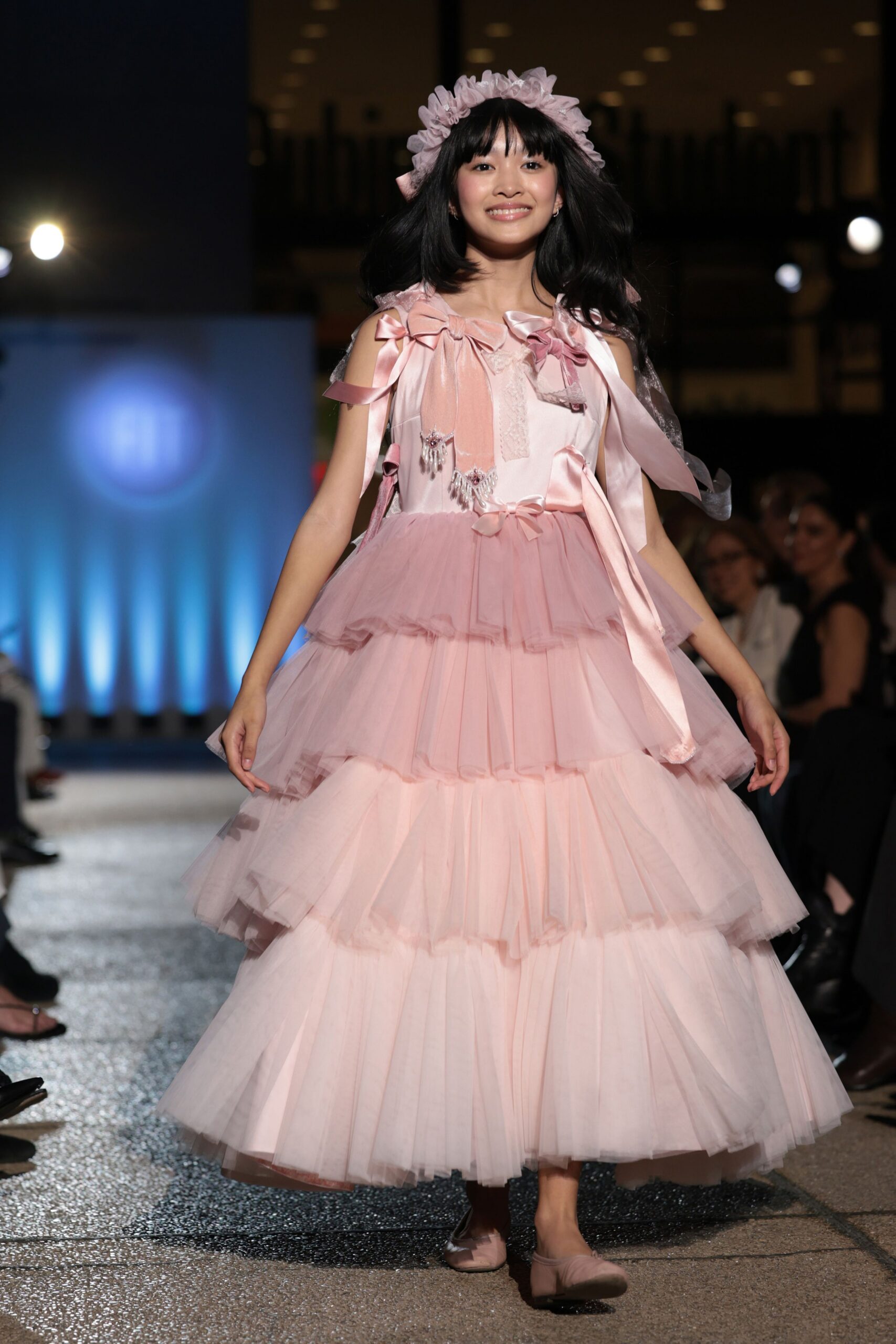 pink tulle sleeveless v-neck fitted tiered ruffled dress