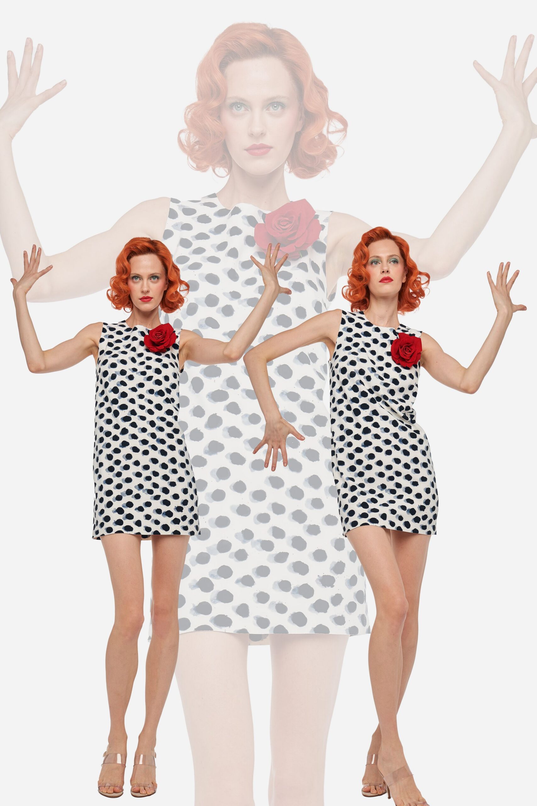 white cotton sleeveless high-neck fitted polka-dot mini mini-dress