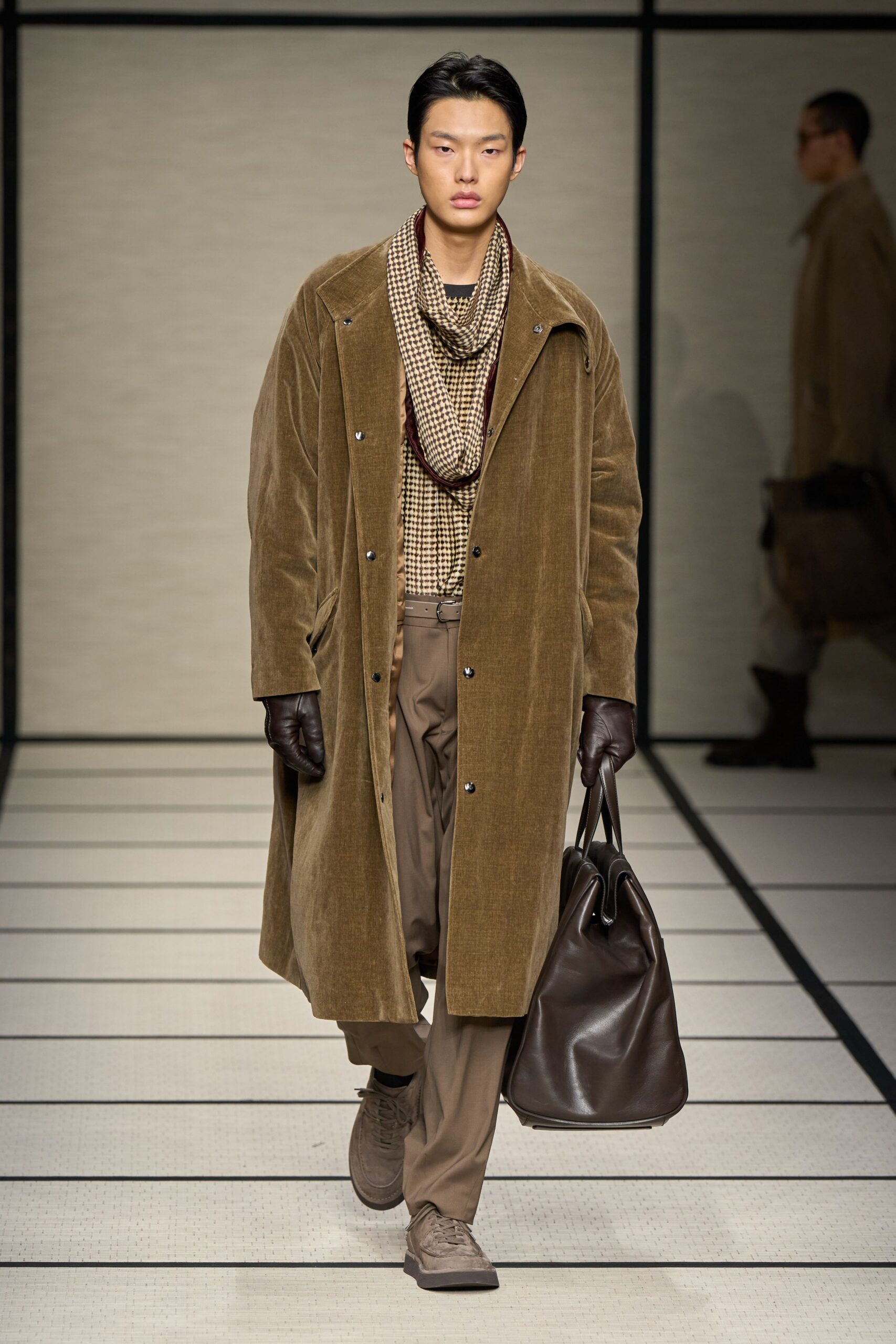 brown corduroy coat with accessories