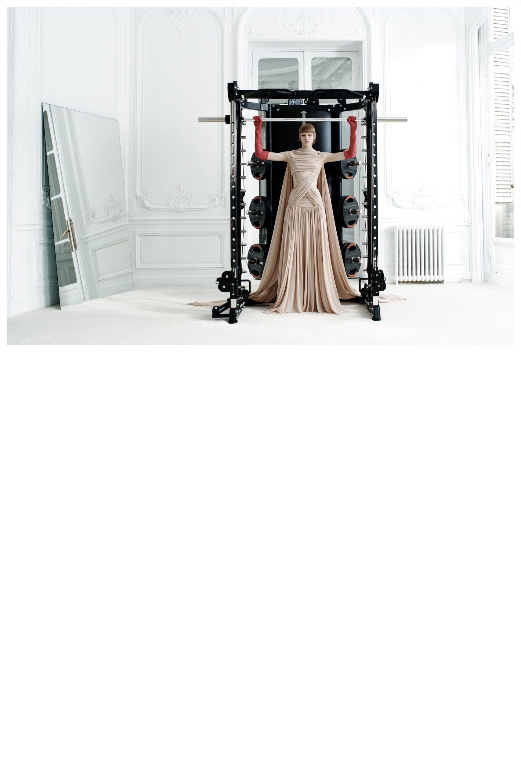 beige silk sleeveless gown