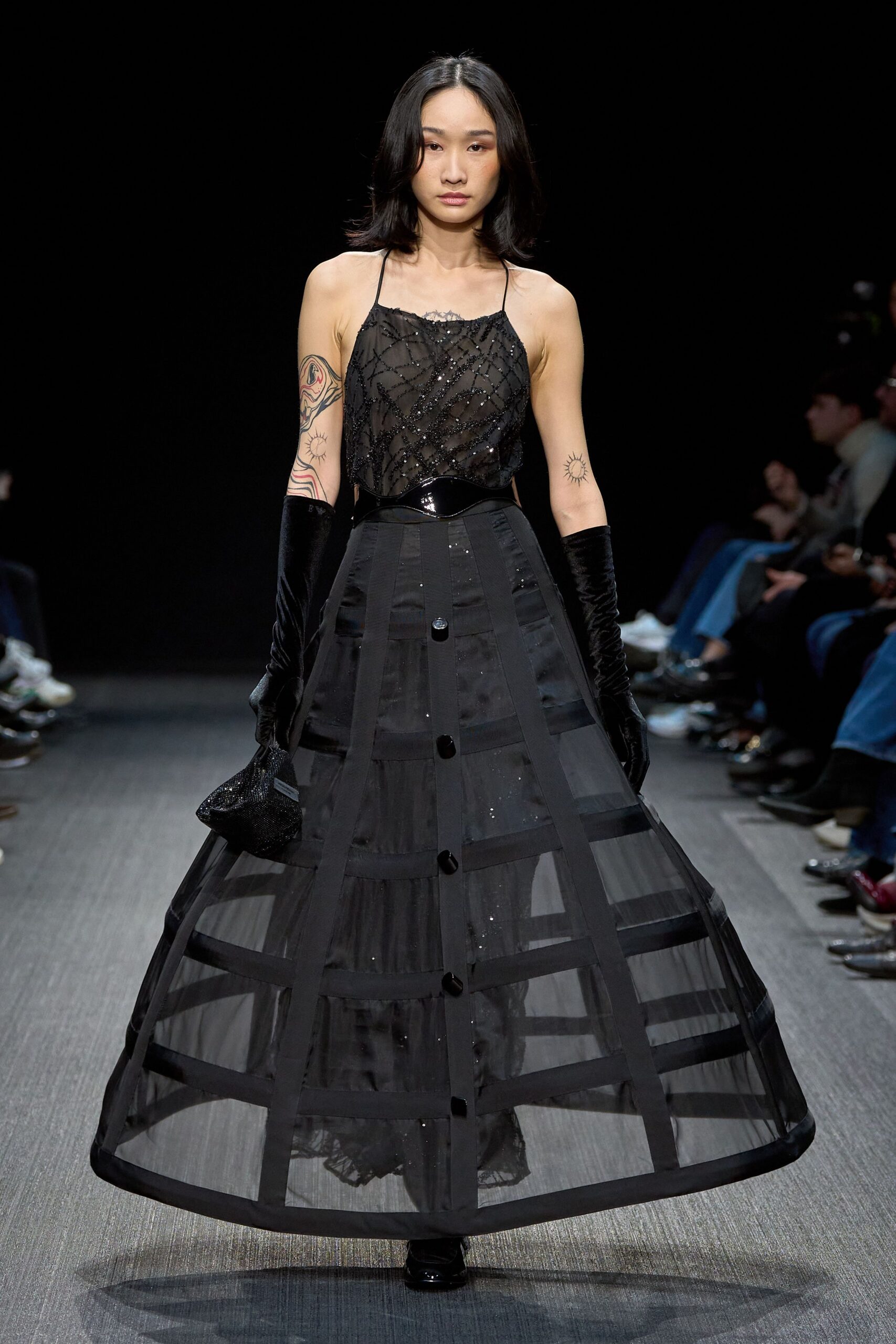 black lace sleeveless halter fitted pleated layered dress
