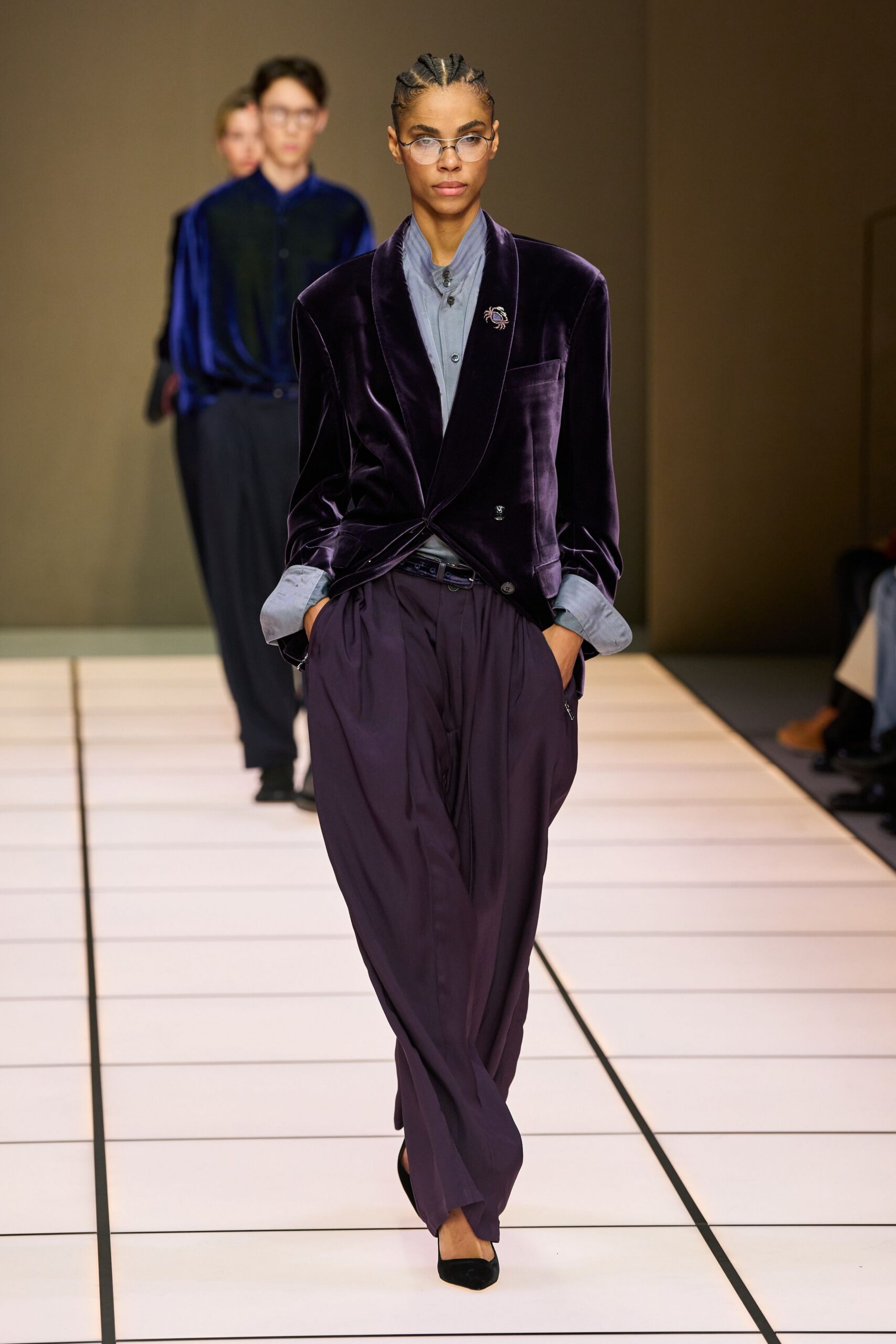 purple wool relaxed pleated pants