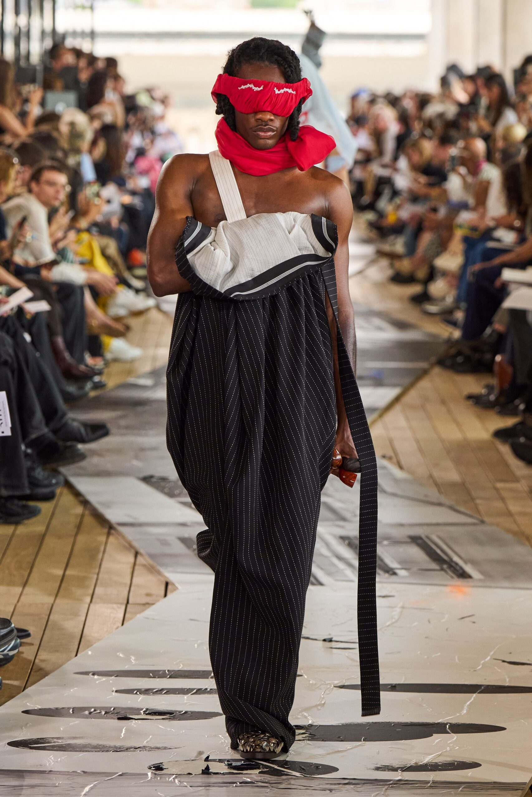 asymmetric black and white striped dress