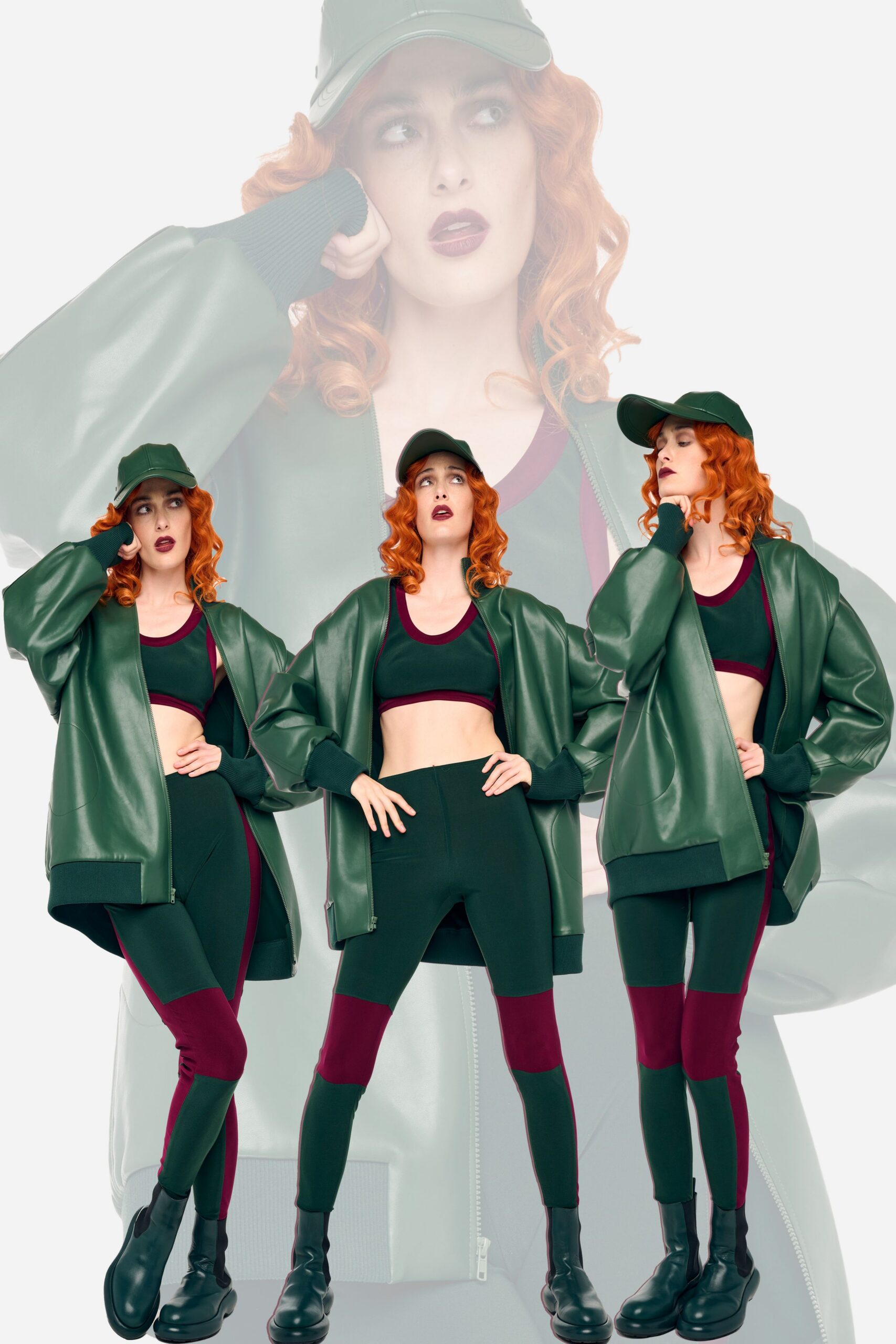 green leather long-sleeve oversized jacket