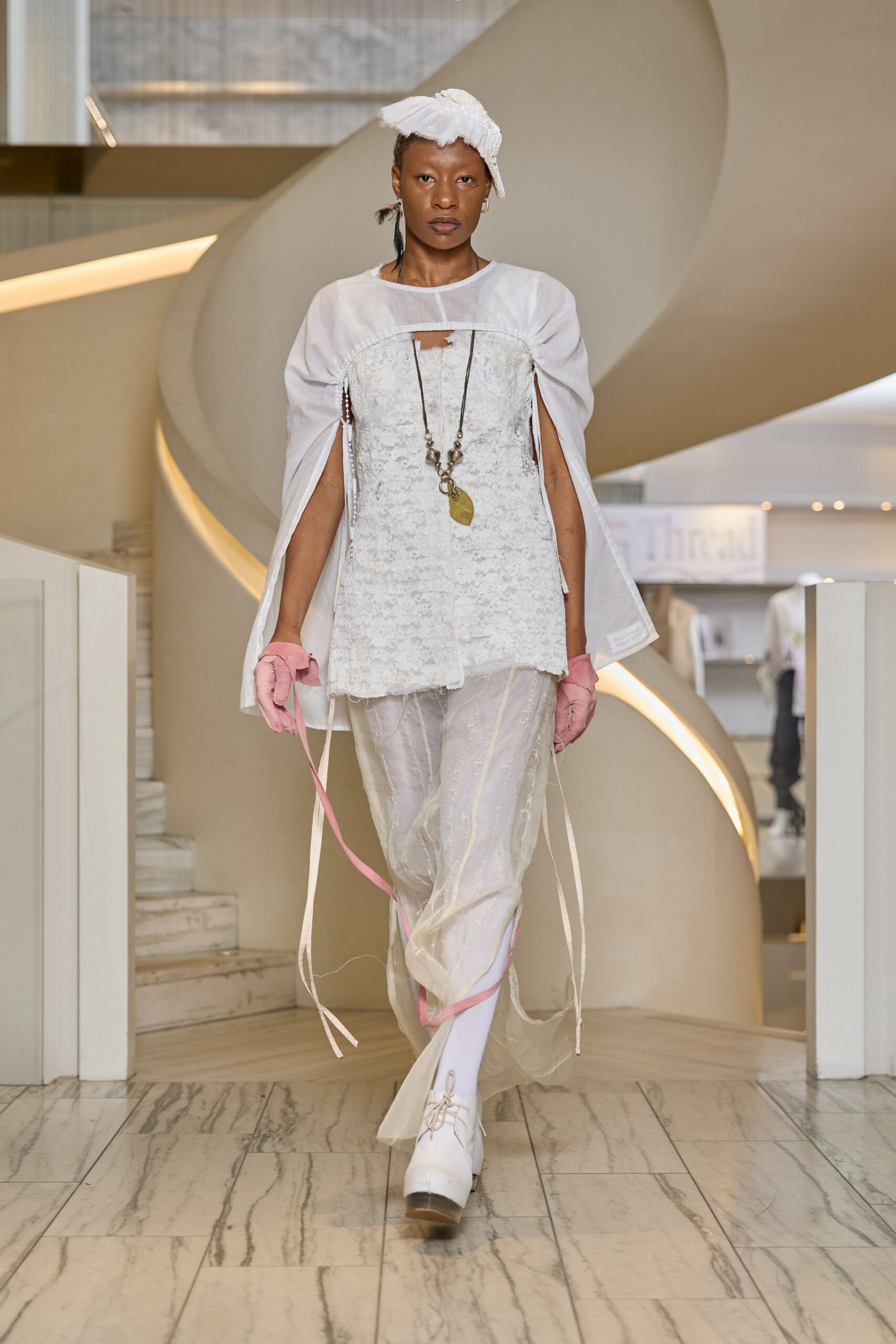 white relaxed straight-leg sheer pants