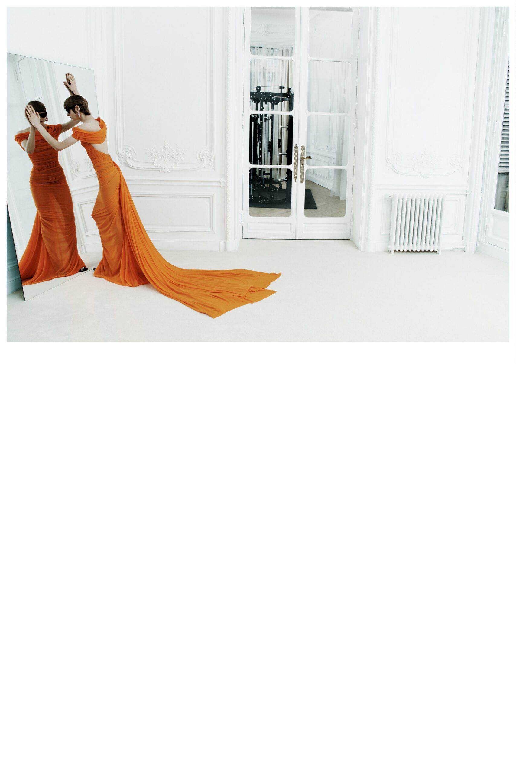 fitted orange silk gown