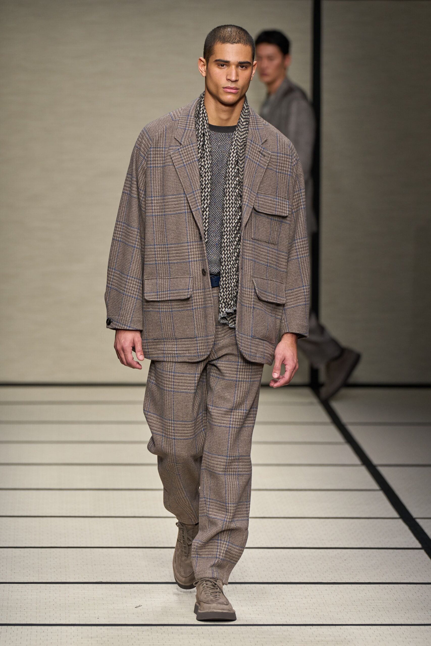brown checked blazer and pants