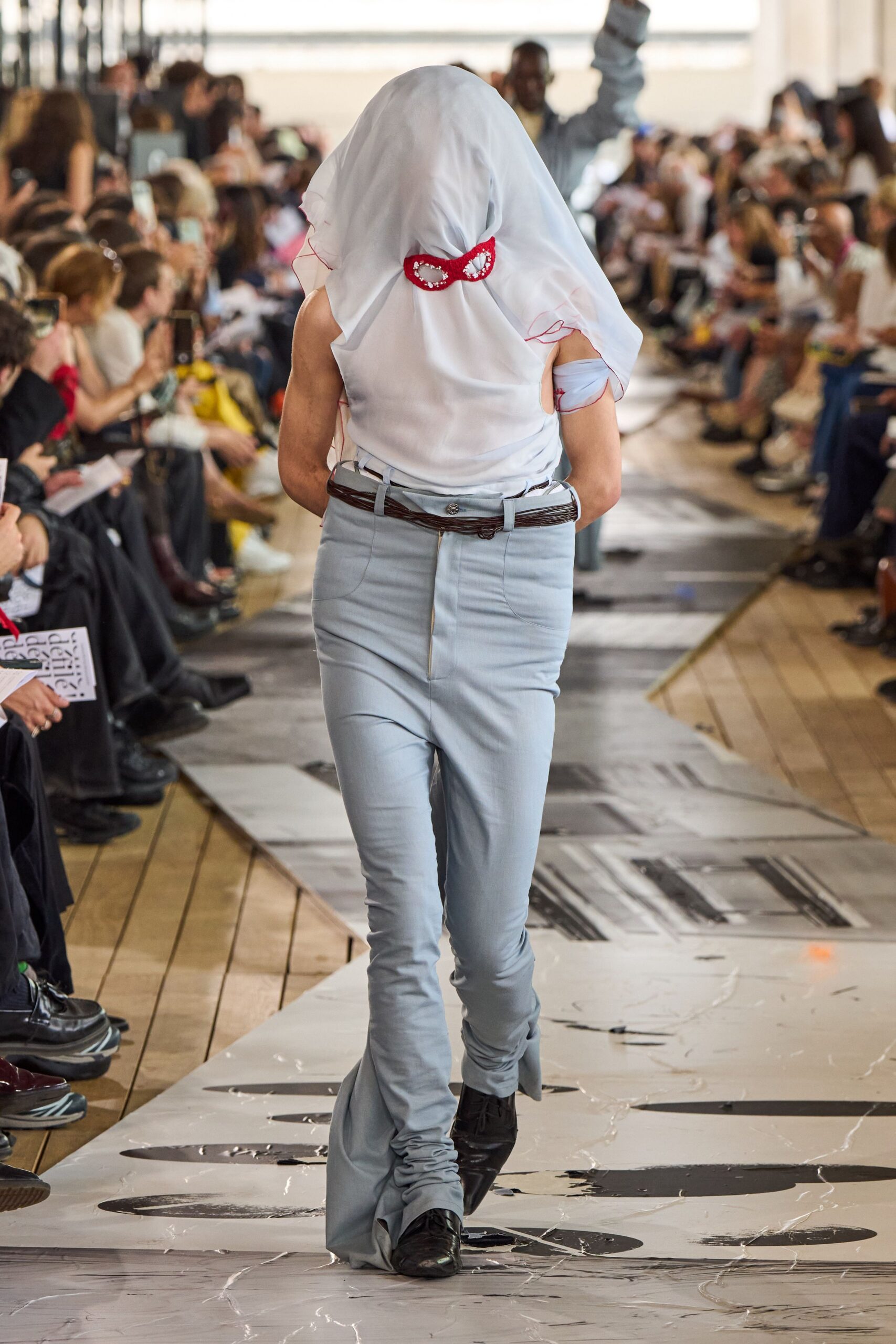 blue cotton fitted high-waisted zippered pants
