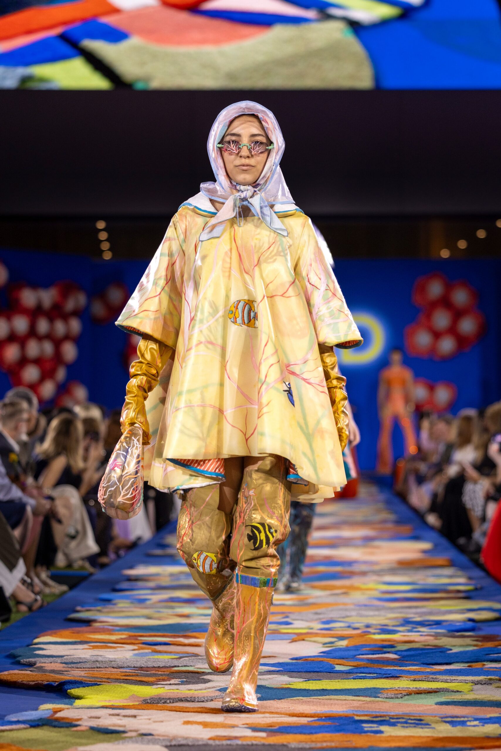 yellow multi-layered vinyl dress