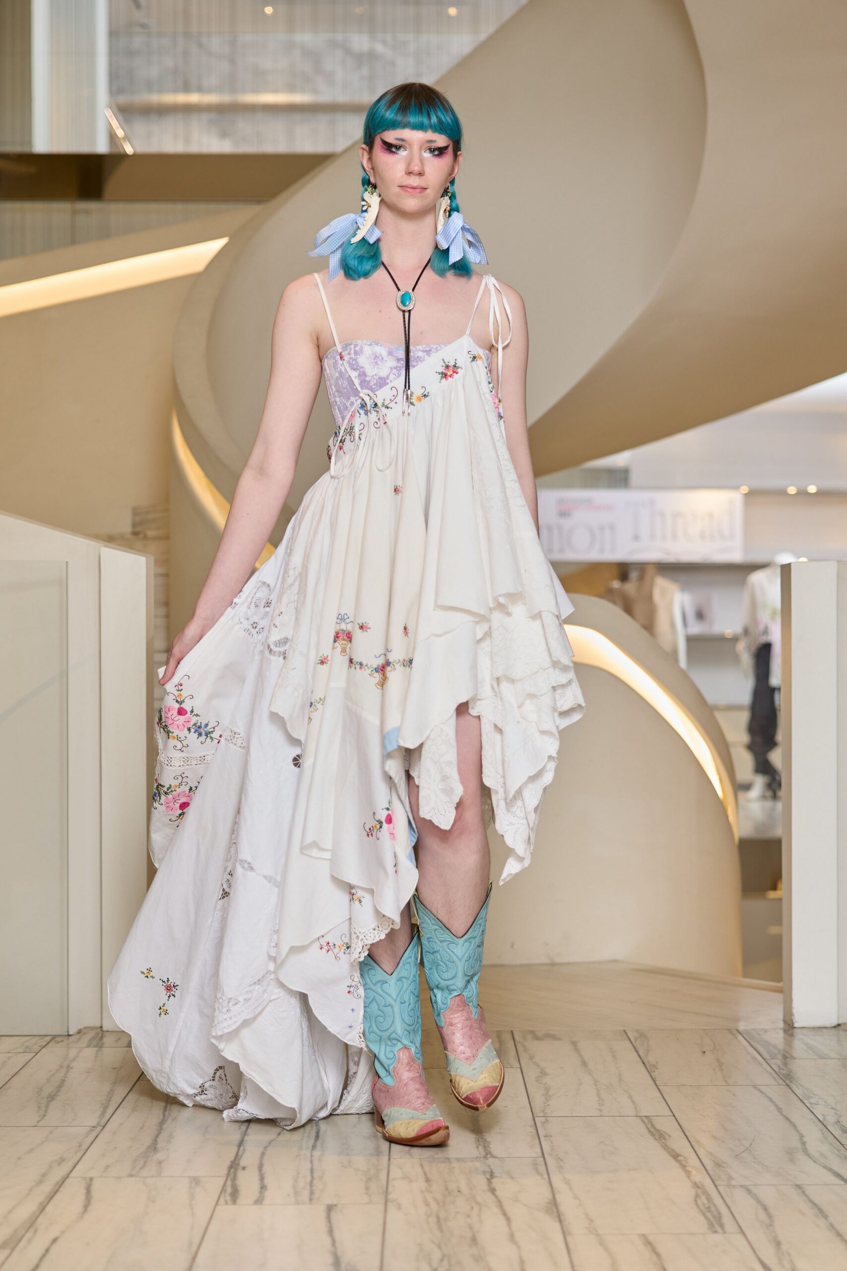 white cotton sleeveless v-neck relaxed layered embroidered dress