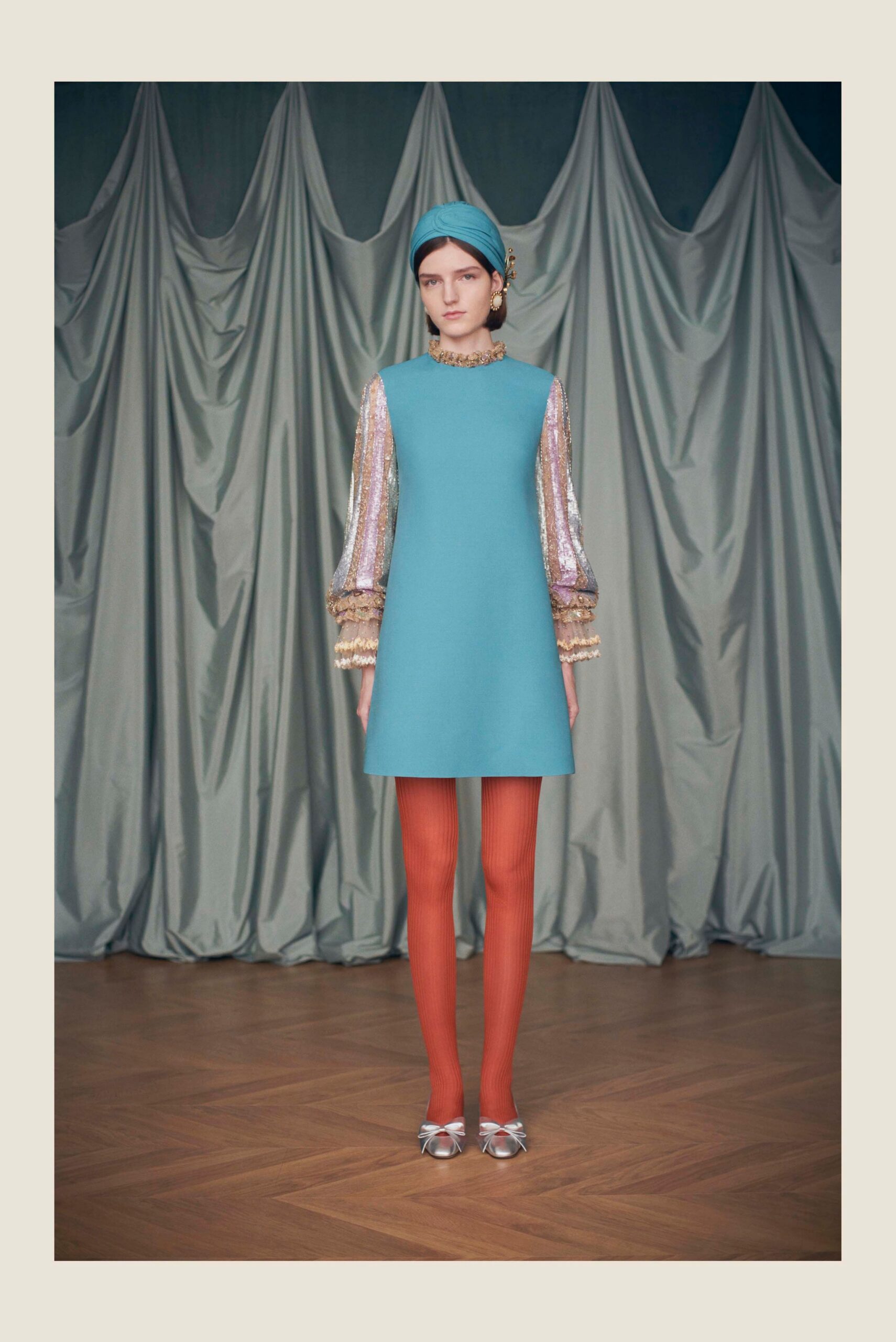 blue mini dress with embellished shoes