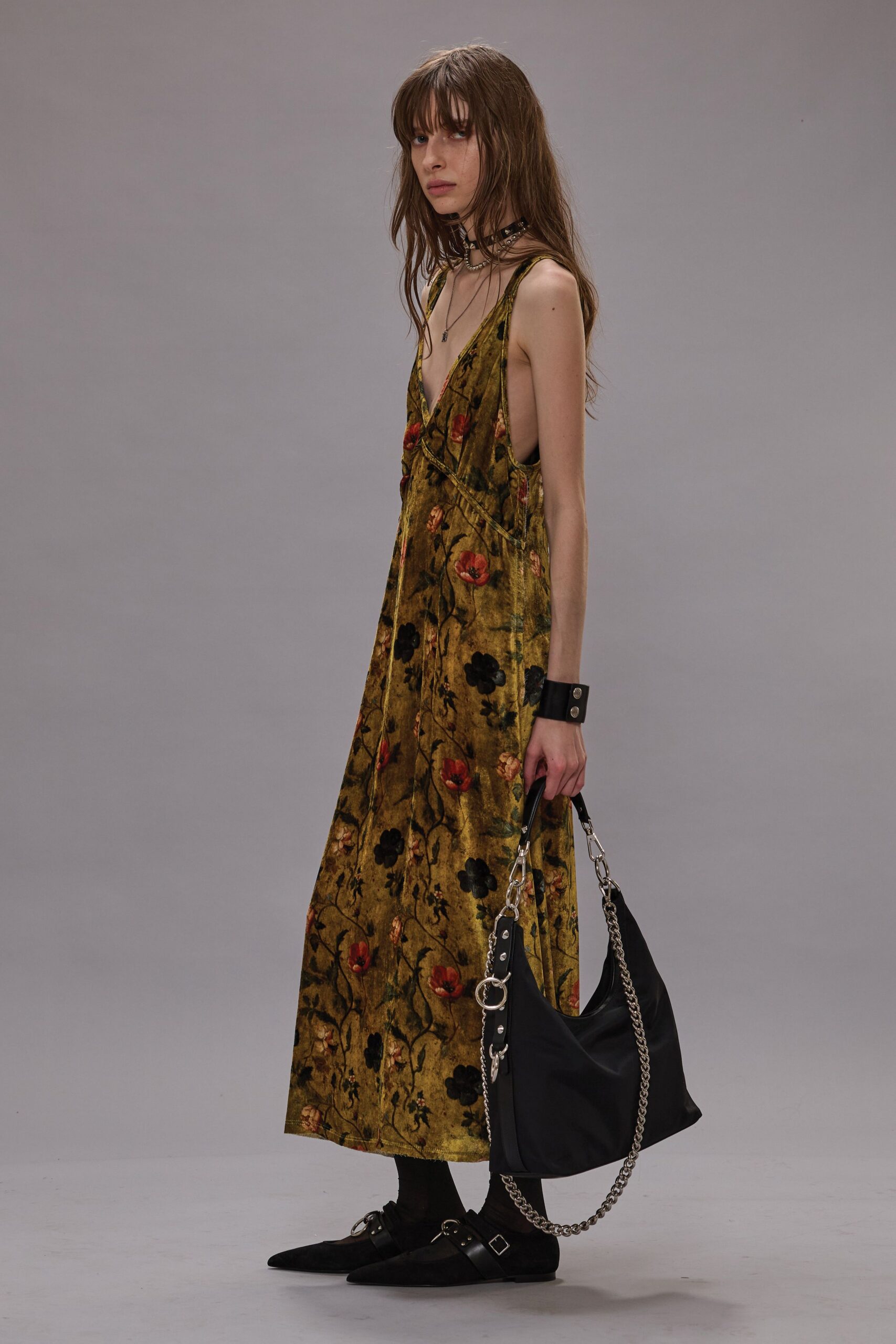 floral maxi dress with black shoes